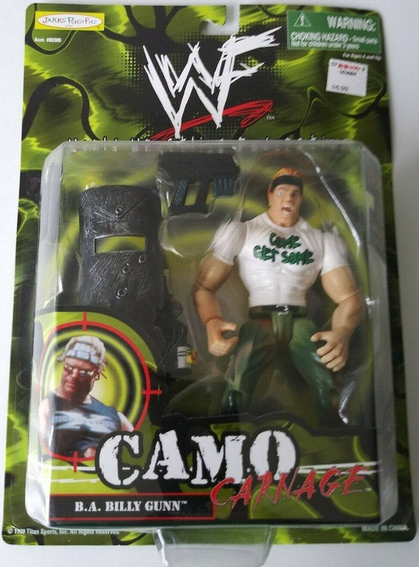 1999 WWF Jakks Pacific Camo Carnage Series 1 B.A. Billy Gunn Action Figure with Gun Accessories - Collectible Wrestling Toy for Display & Play