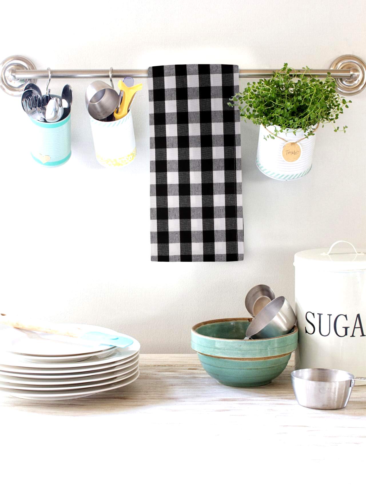 Premium 6-Pack Buffalo Check Kitchen Towels - 20x30 Inches, 100% Cotton, Ultra Absorbent & Soft - Black/White Pattern with Mitered Corners - Perfect for Cooking, Baking & Holiday Decor