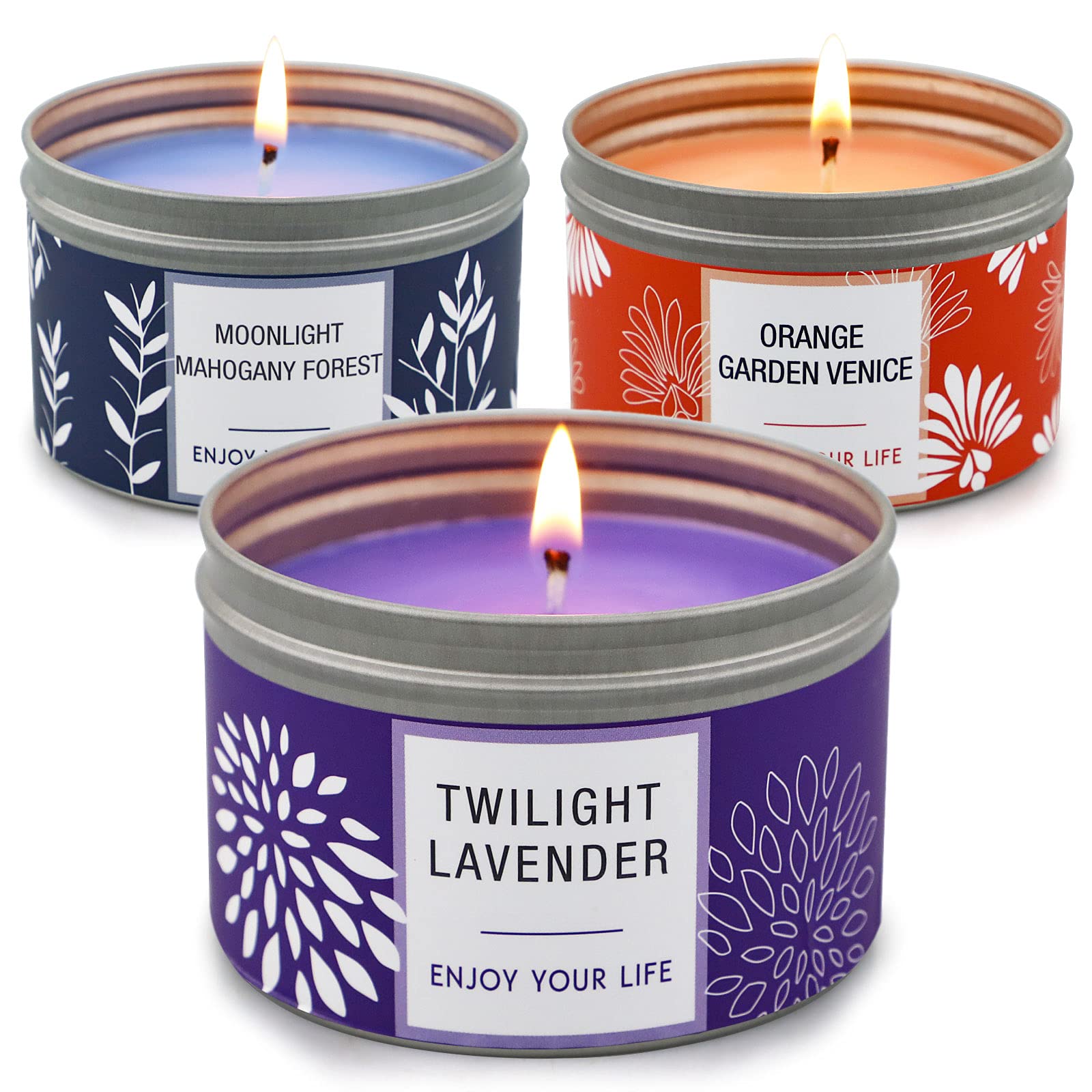 3 Pack Long-Lasting Soy Candles - Lavender, Orange Blossom & Mahogany Aromatherapy for Home Relaxation, Valentine's Day Gifts & Romantic Ambiance | Scented Candle Set for Stress Relief & Cozy Evenings