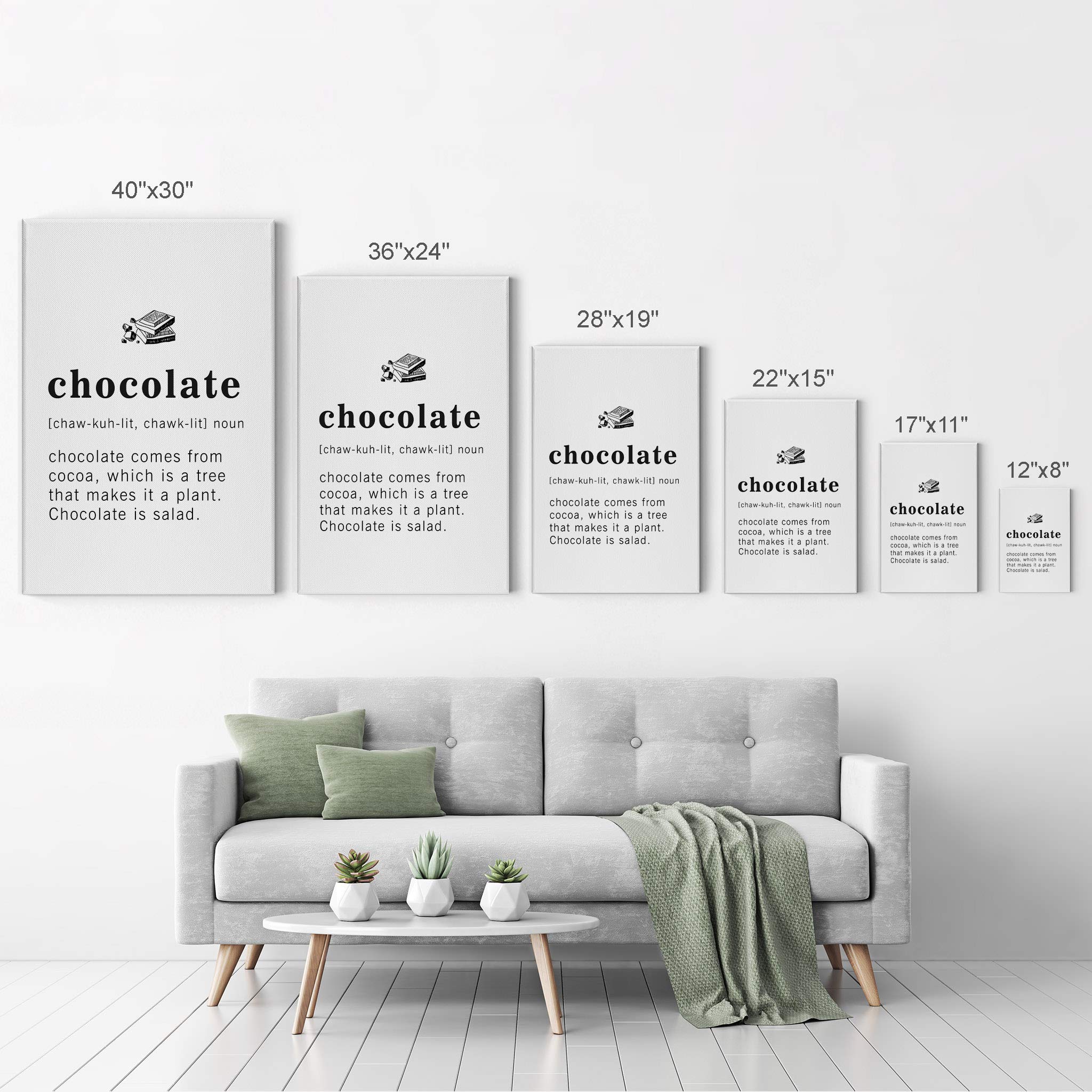 Funny Chocolate Definition Canvas Print - Inspirational Dictionary Quote Wall Art for Office, Living Room & Bedroom Decor - Ready to Hang 36x24 - Made in USA | Perfect Gift for Chocolate Lovers & Home Decoration