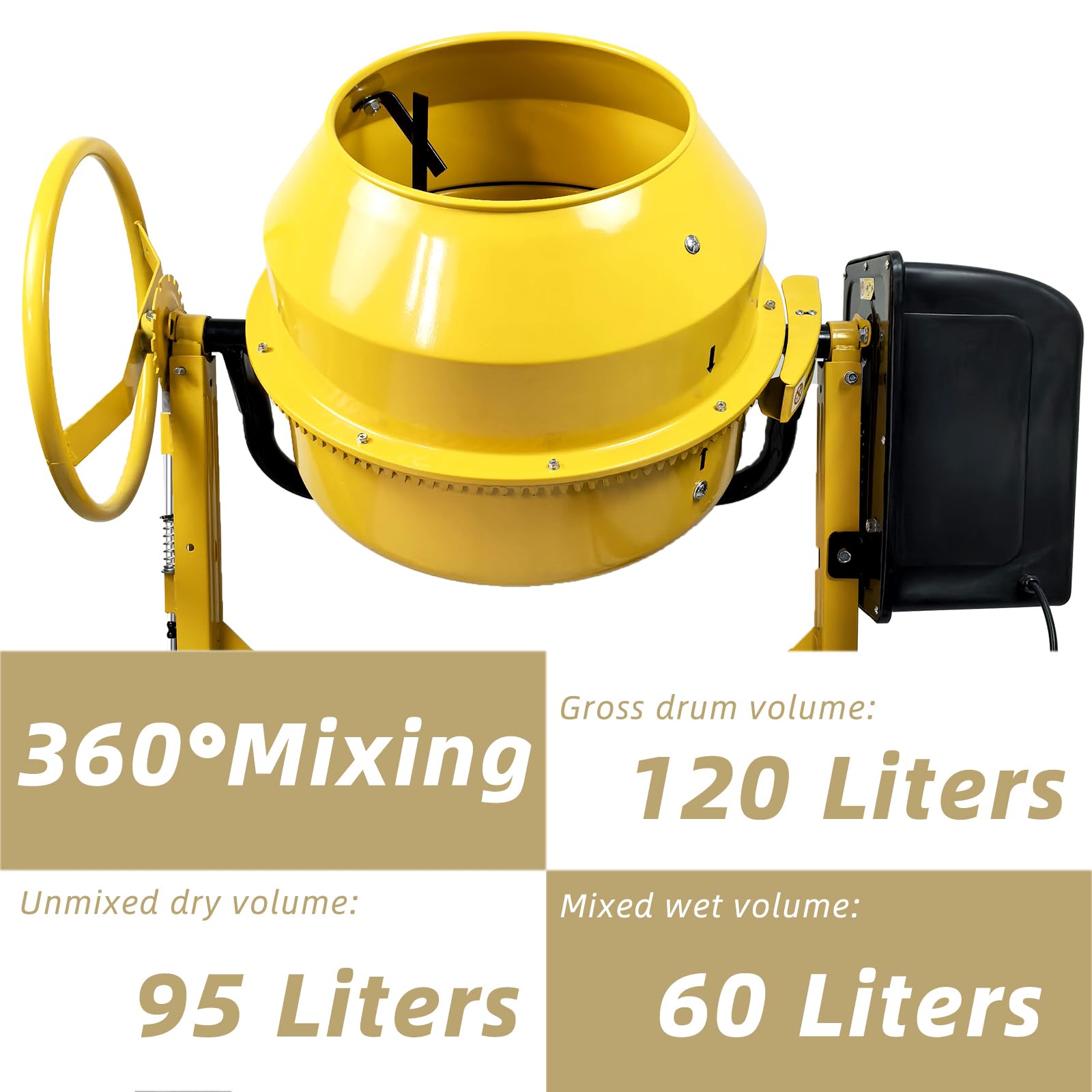 4.2 Cu Ft Portable Electric Concrete Cement Mixer with Wheels - 3/5 HP Motor & 120L Freestanding Barrow - Ideal for Stucco, Mortar, and DIY Construction Projects - Perfect for Home Renovation, Garden Work, and Small Building Jobs