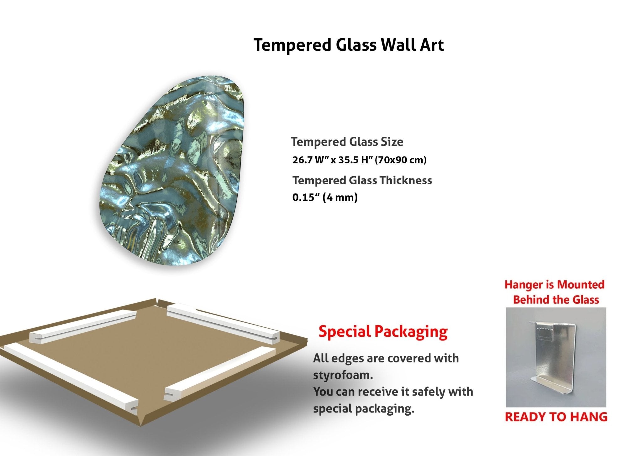 Abstract Glass Wall Art - Modern Asymmetrical Oval Shiny Decor for Living Room, Bedroom & Office | Contemporary Home Decoration