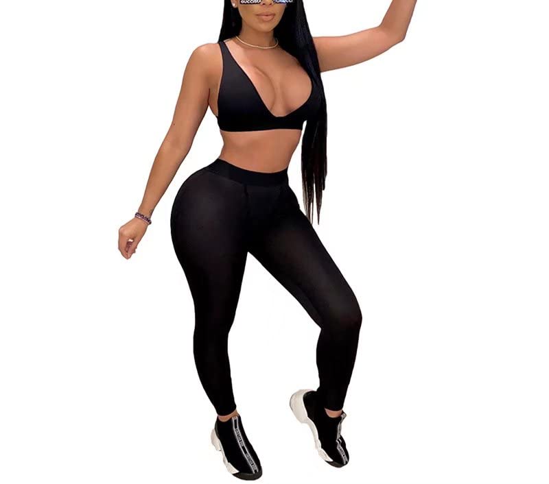 EOJN Women's Sexy Two Piece Outfits - Bra Tank Top & High Waist Yoga Leggings Set for Workout, Gym, Running & Casual Wear