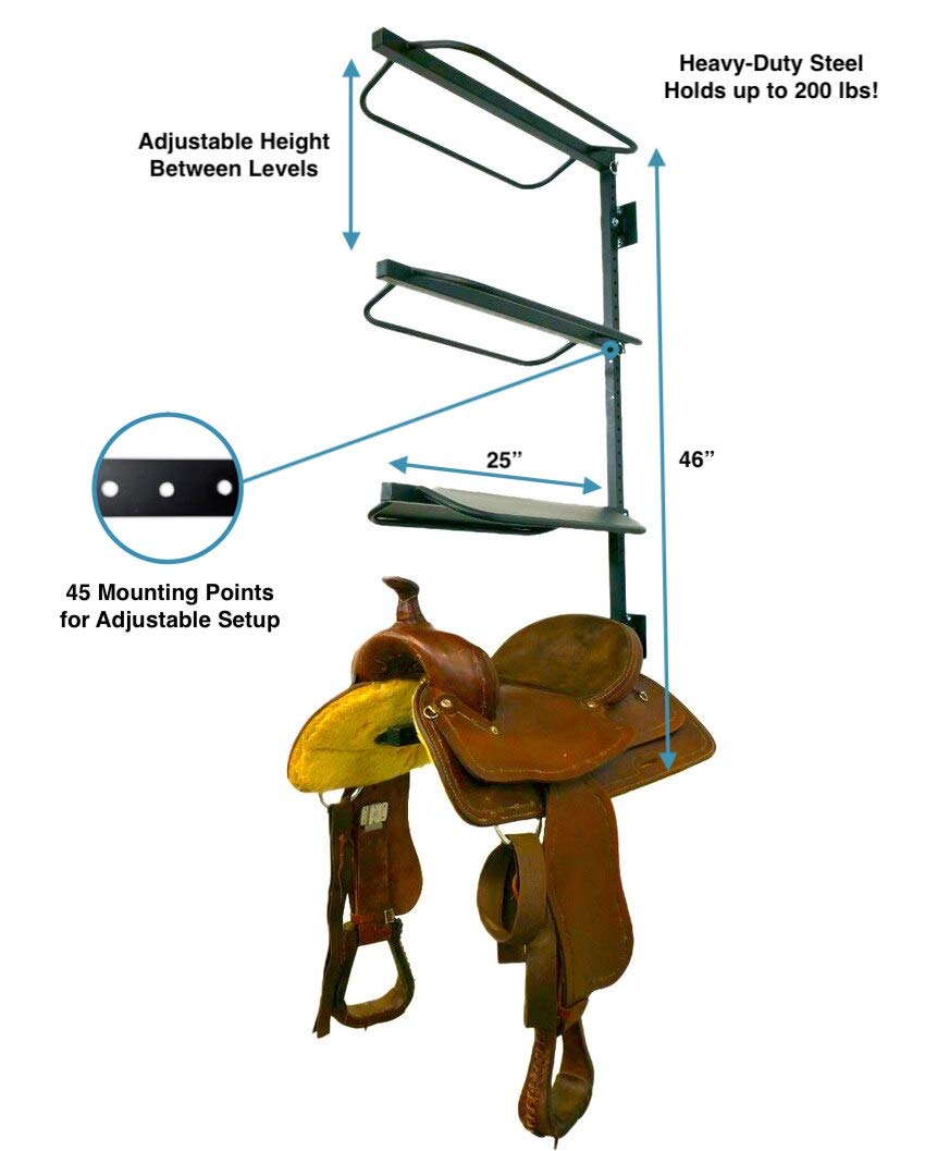 StoreYourBoard Wall Mounted Horse Saddle Storage Rack - Heavy Duty Equestrian Saddle Holder for Western & English Saddles (Holds 4 Saddles) - Perfect for Barn, Stable & Riding School Organization