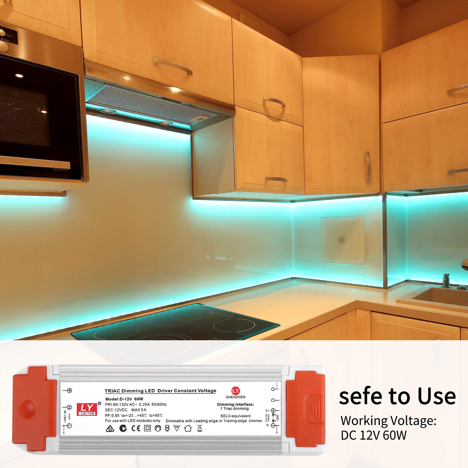 Dimmable LED Driver 12V 60W Universal Regulated DC Power Supply - Low Voltage Transformer Compatible with Lutron & Leviton Dimmers - Perfect for LED Strip Lights in Home, Office & Commercial Lighting