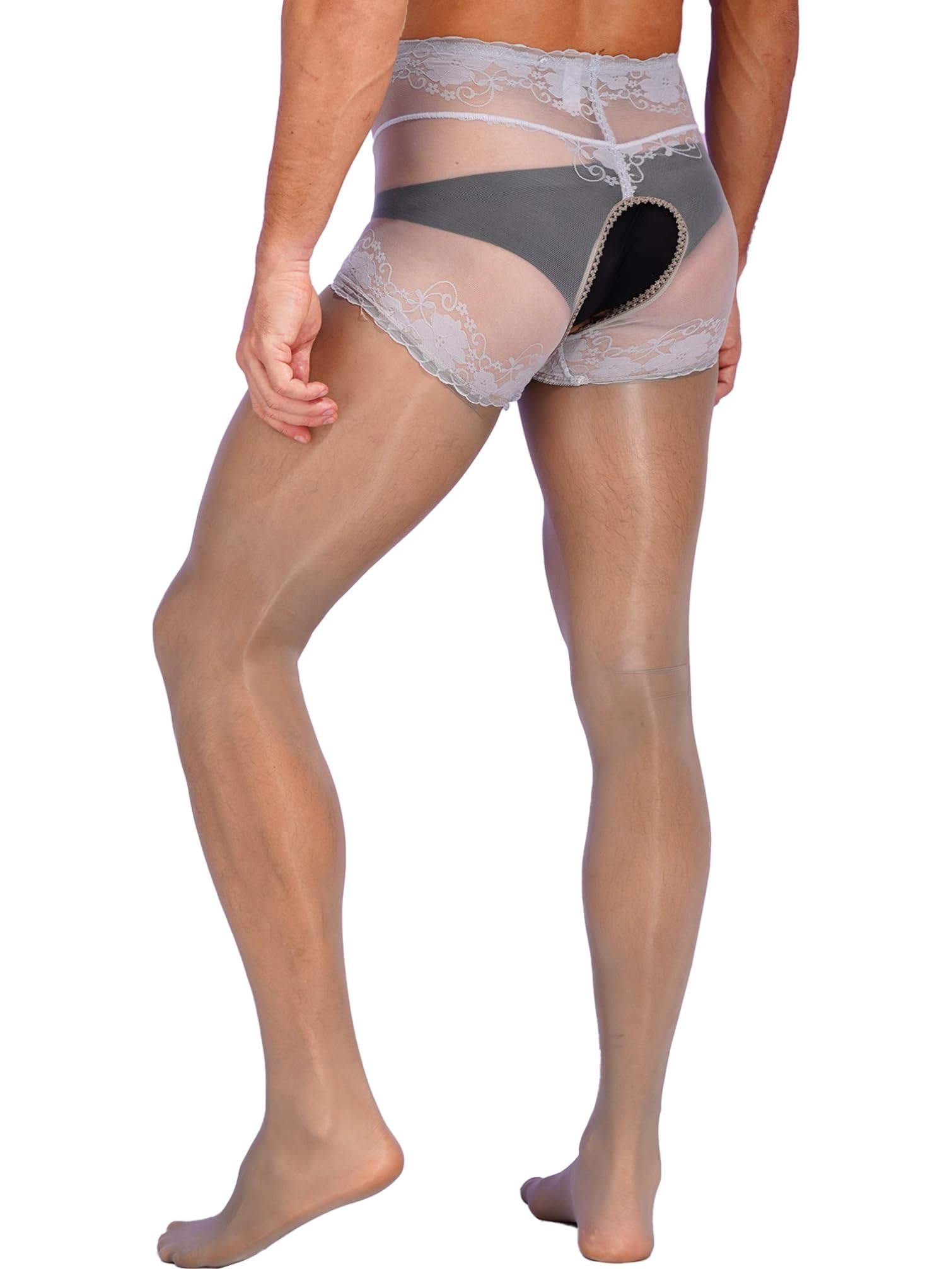 TiaoBug Men's Floral Lace Pantyhose - Sheer Hollow Out Tights Stockings for Crossdressing & Cosplay - Perfect for Halloween, Parties and Sensual Wear