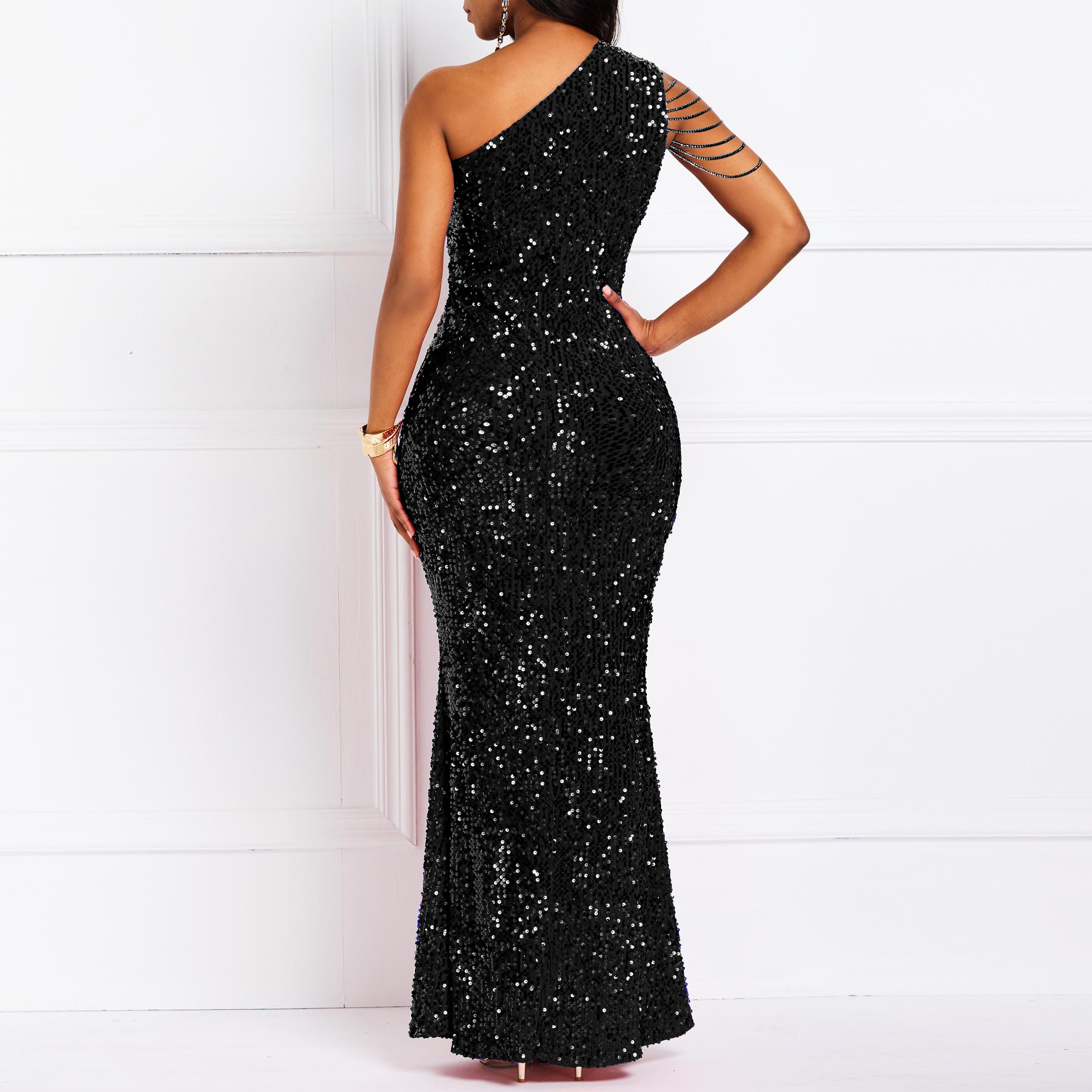 Cololura Women's Elegant Sequin One Shoulder Mermaid Cocktail Dress with Tassel - Sexy Bodycon Evening Gown for Parties, Prom, Wedding & Special Occasions