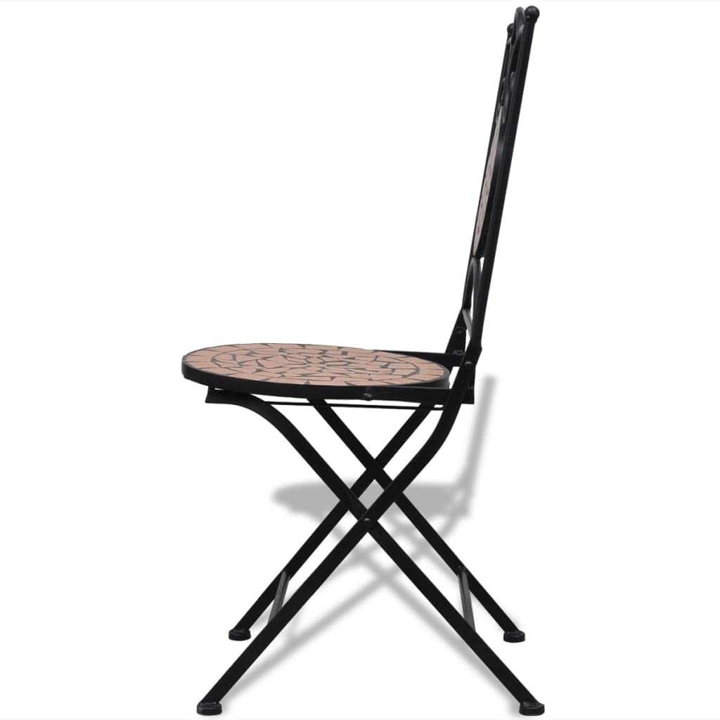 vidaXL 3-Piece Patio Bistro Set with Round Table & Folding Chairs, Outdoor Garden Furniture in Ceramic Tile Terracotta - Perfect for Backyard, Balcony, and Poolside Relaxation