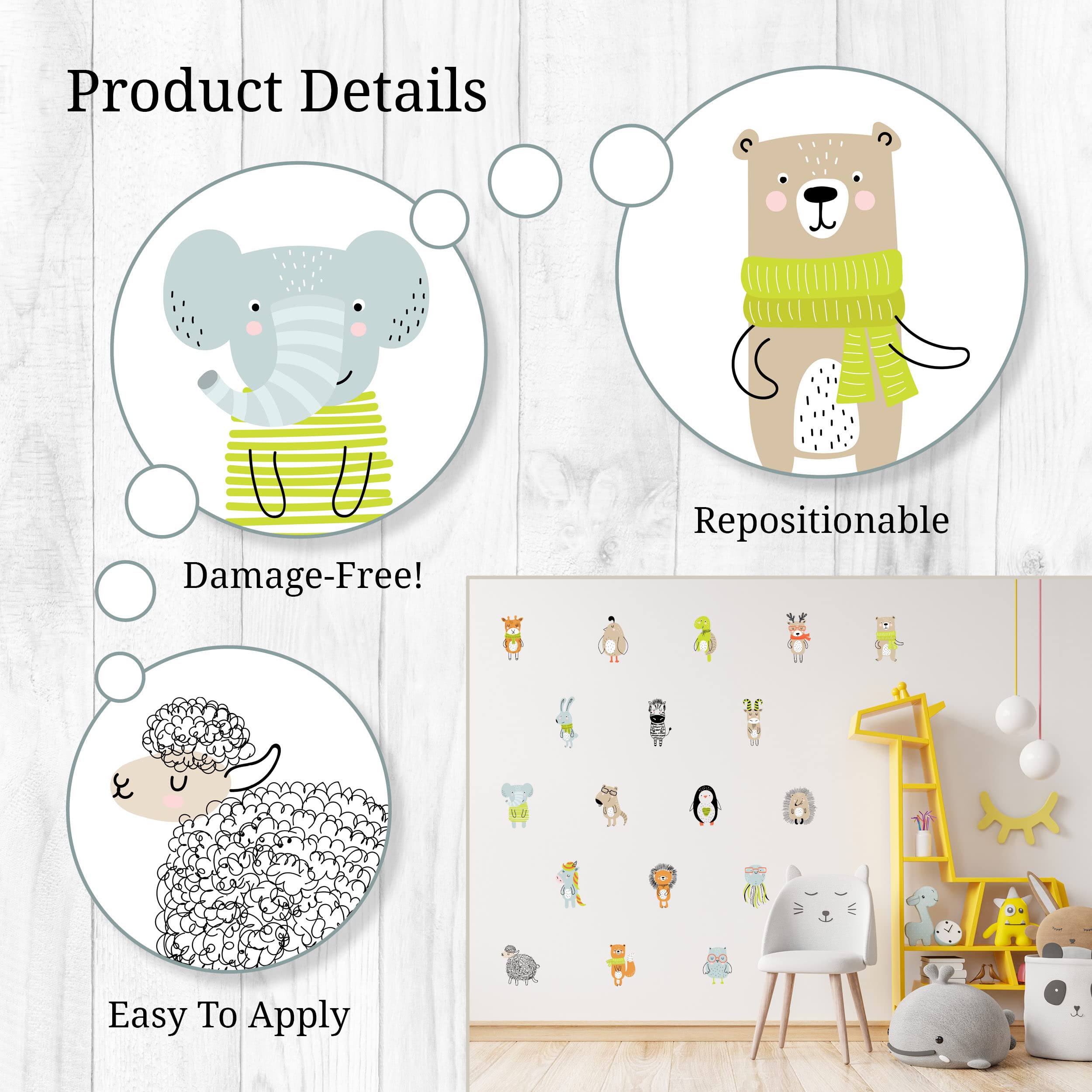Cute Cartoon Animal Wall Decals - Set of 18 Removable Peel & Stick Wall Stickers for Nursery, Bedroom, Bathroom & Classroom Decor | Perfect for Kids' Rooms, Playrooms & DIY Home Decoration