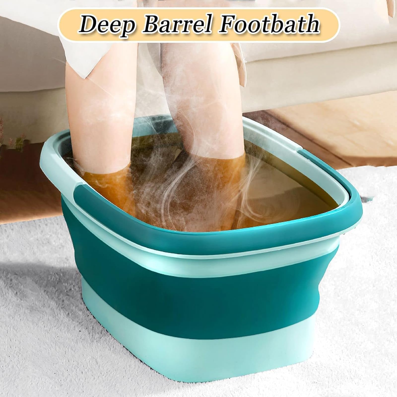 Collapsible Foot Soak Tub with Handle - Portable Foot Spa Massager Basin for Relaxation, Pedicure & Acupressure - Blue Plastic Foot Bath Bucket - Perfect for Home Spa, Post-Workout Recovery & Self-Care Routine