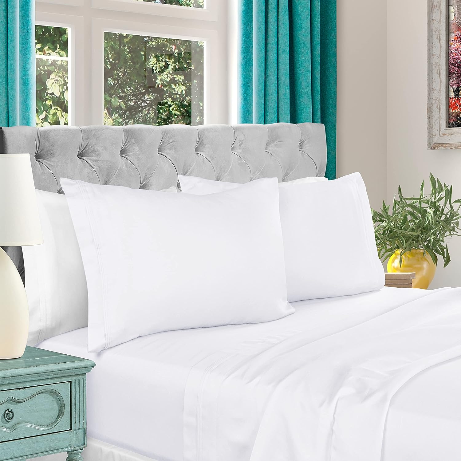 Luxury 1000 Thread Count Egyptian Cotton Bed Sheet Set - King Size, Extra Deep Pocket (18-22 Inches) for Comfort & Durability | Perfect for Master Bedroom, Guest Room & Hotel Use