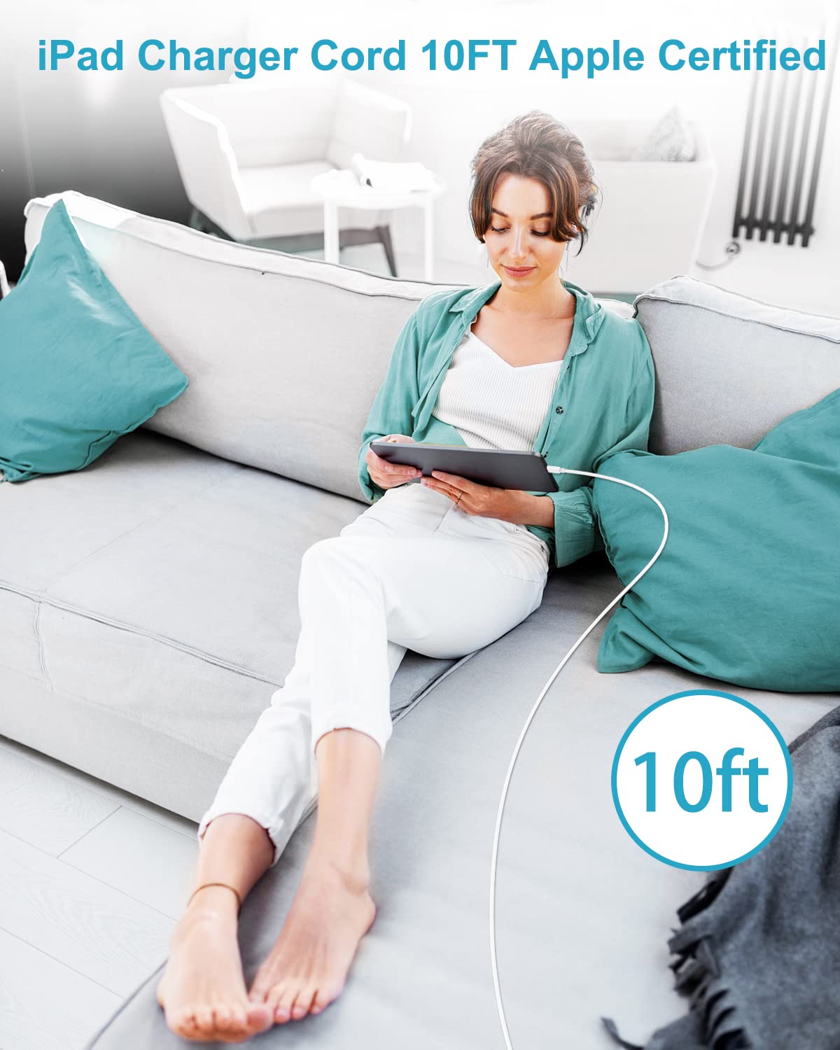 Apple Certified 12W Fast Charger Block & 10ft Lightning Cable (2-Pack) - Compatible with iPad 7th/8th/9th Gen, iPad Air, iPad Mini & iPhone - Perfect for Home, Office & Travel Charging