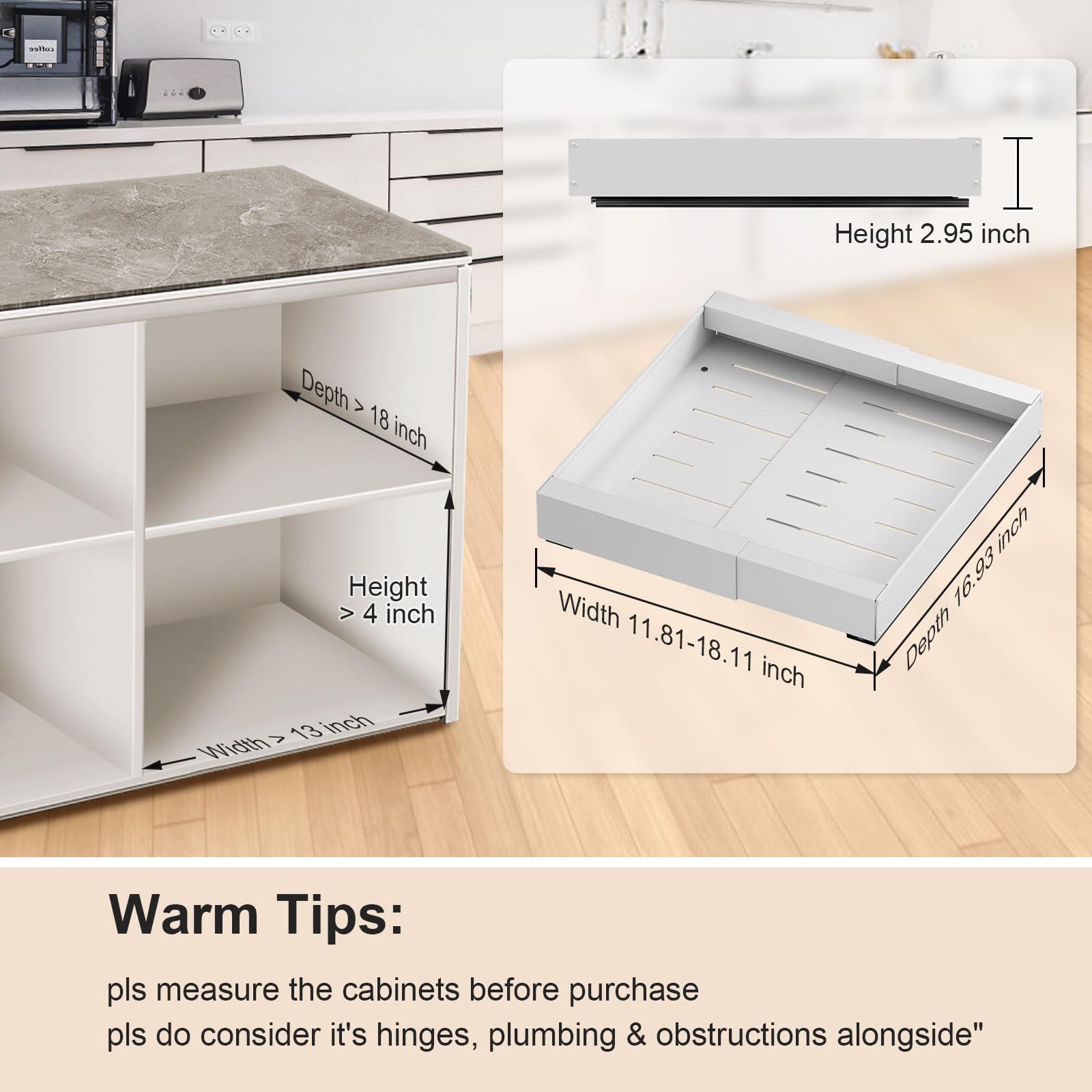 Expandable Pull Out Cabinet Organizer - 2 Pack Heavy Duty Adhesive Slide Out Drawers for Kitchen, Pantry & Bathroom Storage | Space Saving Sliding Shelves for Cabinets (Not for Cabinets with Lips) | Perfect for Organizing Spices, Utensils & Toiletries