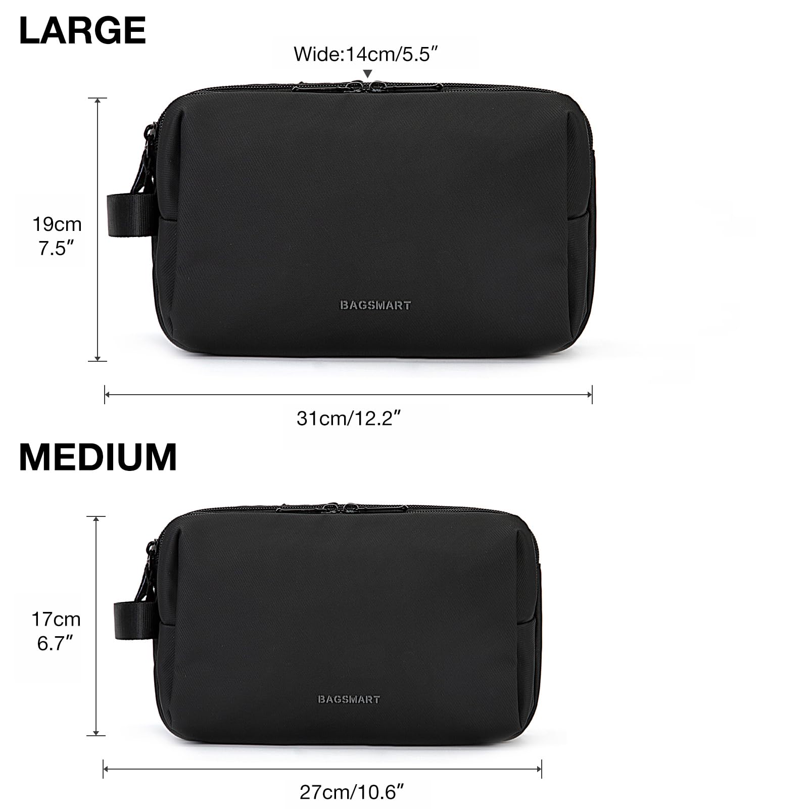 BAGSMART Water-resistant Travel Toiletry Bag for Men - Shaving Dopp Kit Organizer with Multiple Pockets for Toiletries & Accessories - Perfect for Gym, Business Trips & Vacation Essentials (Black, Medium)