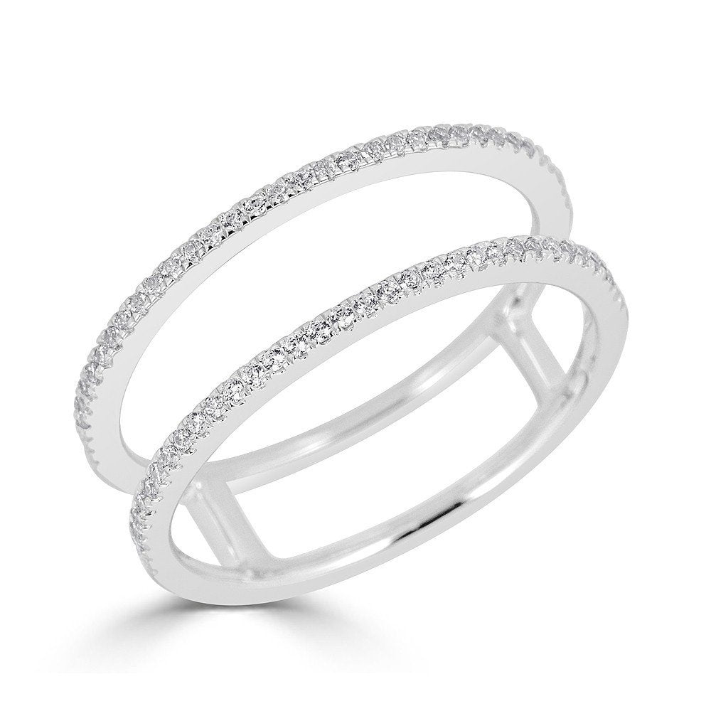 14KT Gold 1/5 CTW Diamond 2 Row Open Ring for Women - Elegant Stackable Band Ring for Engagement, Wedding, Anniversary or Everyday Wear