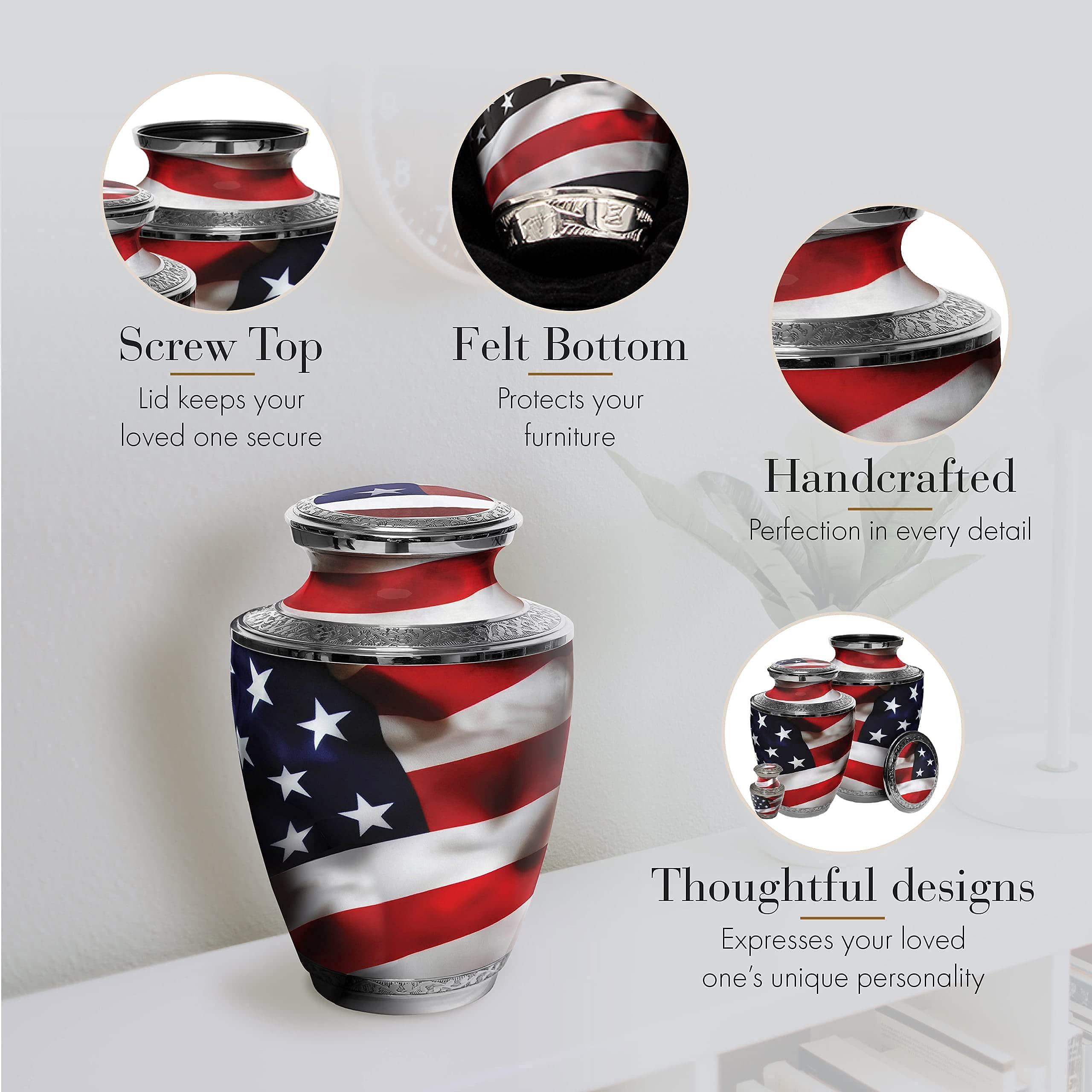 Patriotic American Flag Cremation Urns for Veterans - Memorial Keepsake & Celebration of Life Funeral Guest Book - Perfect for Memorial Services, Military Honors, and Home Decor