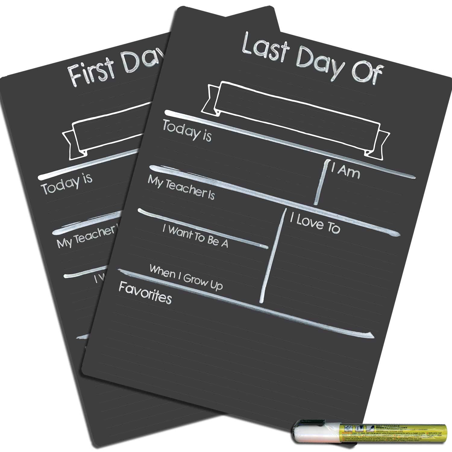 Personalized First and Last Day of School Chalkboard Sign - 12x16 Inch Reusable Milestone Board with White Marker - Perfect for Back to School Photos, Kindergarten Graduation, and Yearly Growth Keepsakes