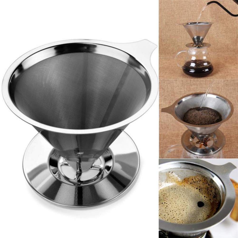 Premium Stainless Steel Double Layer Coffee Filter - Fine Mesh Pour Over Strainer for Coffee, Tea & Soy Milk | Perfect for Home Brewing, Camping & Office Use