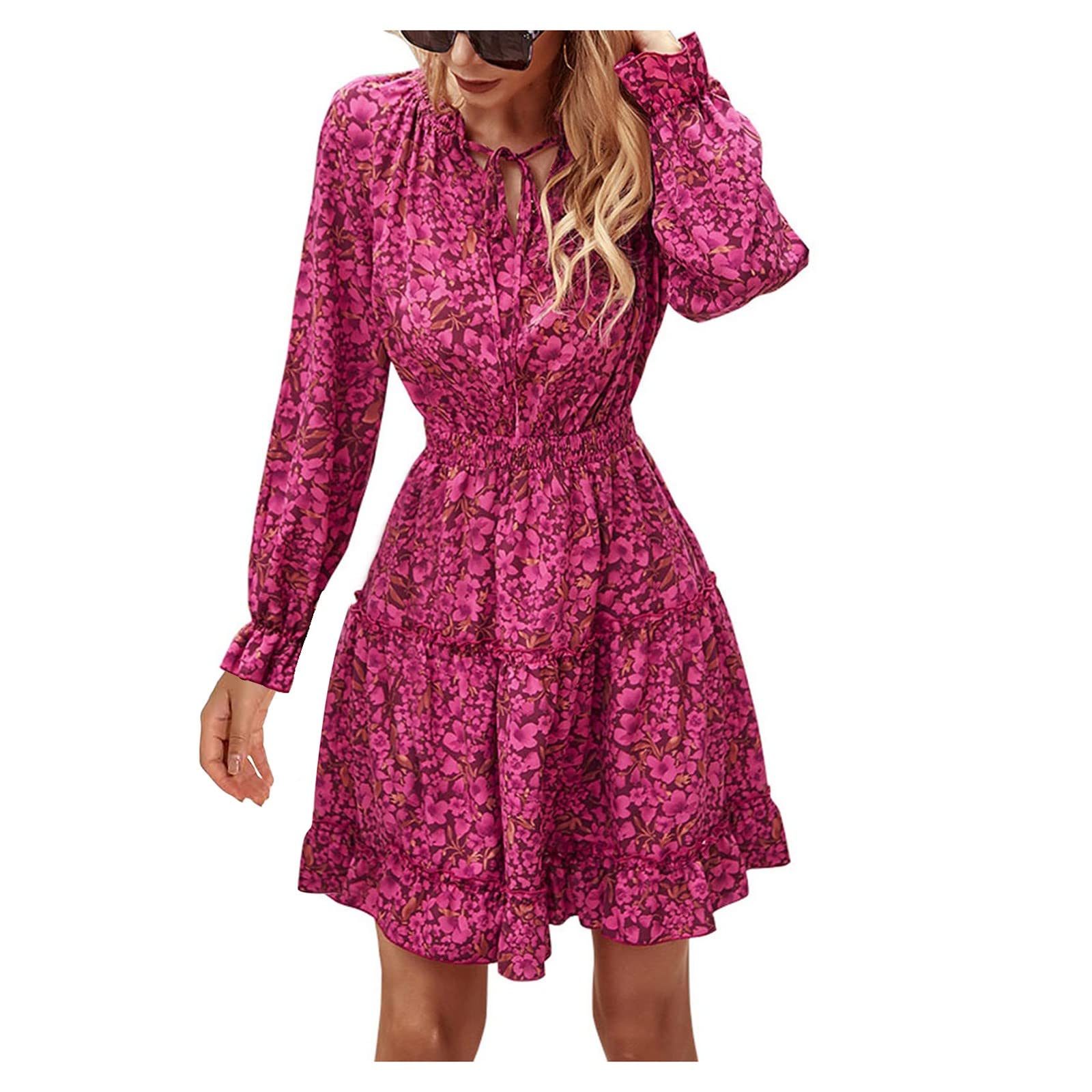 UYTOGOFE Women's Casual Mini Dress - Long Sleeve V Neck Elastic High Waist Midi Dress in Black | Perfect for Office, Date Night & Fall Layering