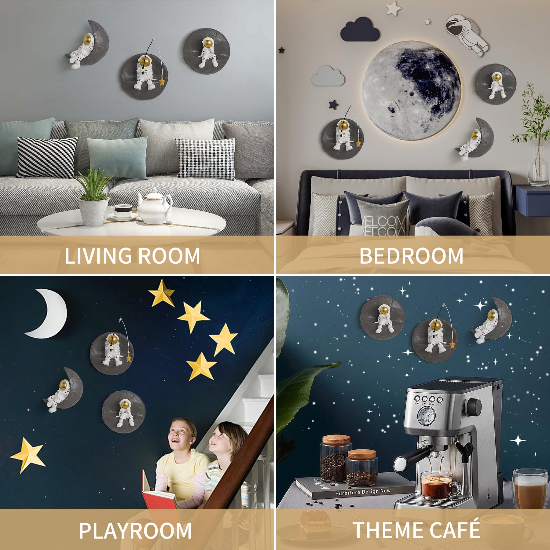 3D Astronaut Wall Sculpture Decor Set - Modern Space Theme Home Decor for Living Room, Bedroom & Kids Room | Unique 3D Wall Art for Sofa Background & Outer Space Themed Nursery Decor