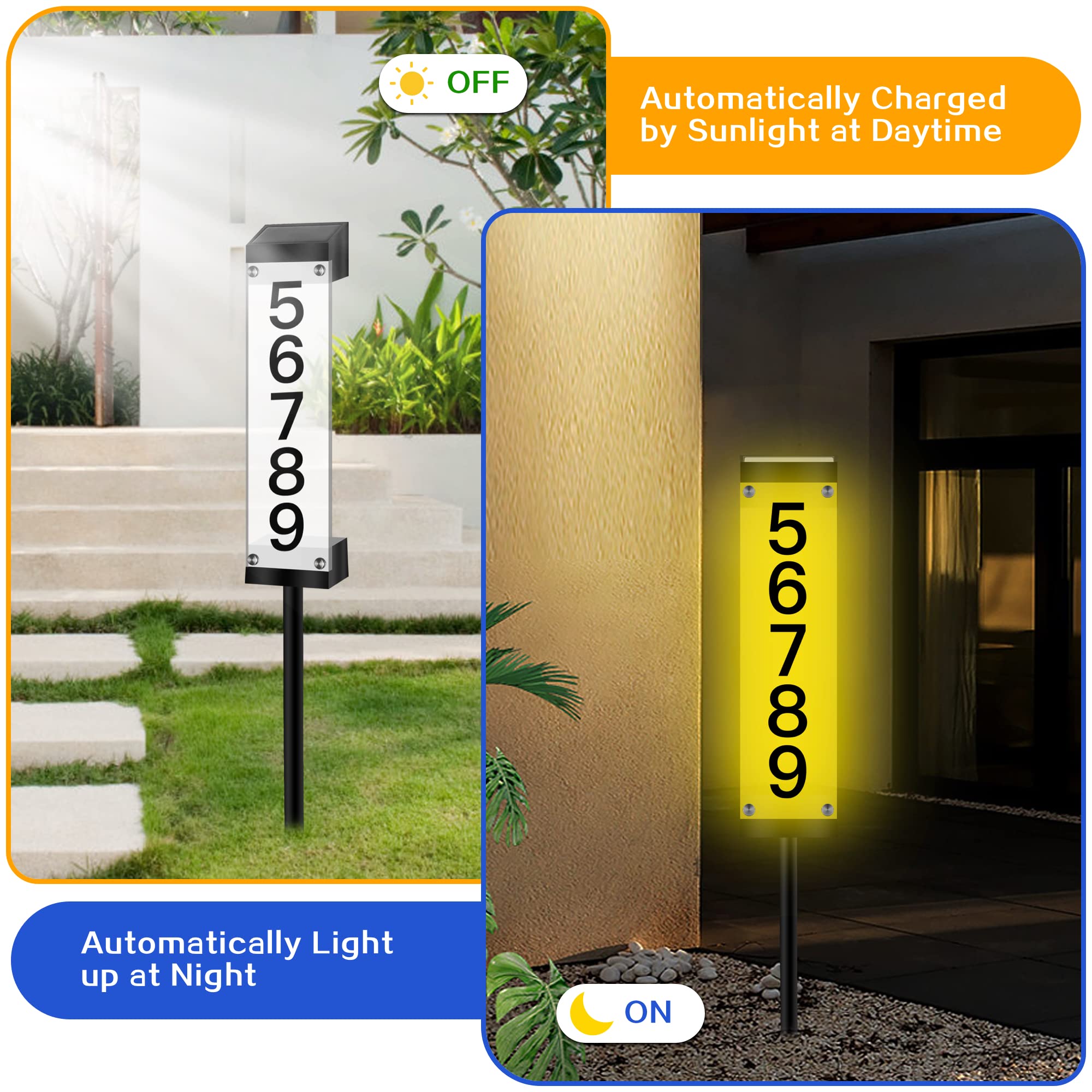 Solar Powered House Numbers - Waterproof LED Address Sign Plaque for Outdoor Home, Yard & Street (3000K-6000K) | Easy-to-Read Solar Lighted Numbers for Nighttime Visibility & Curb Appeal