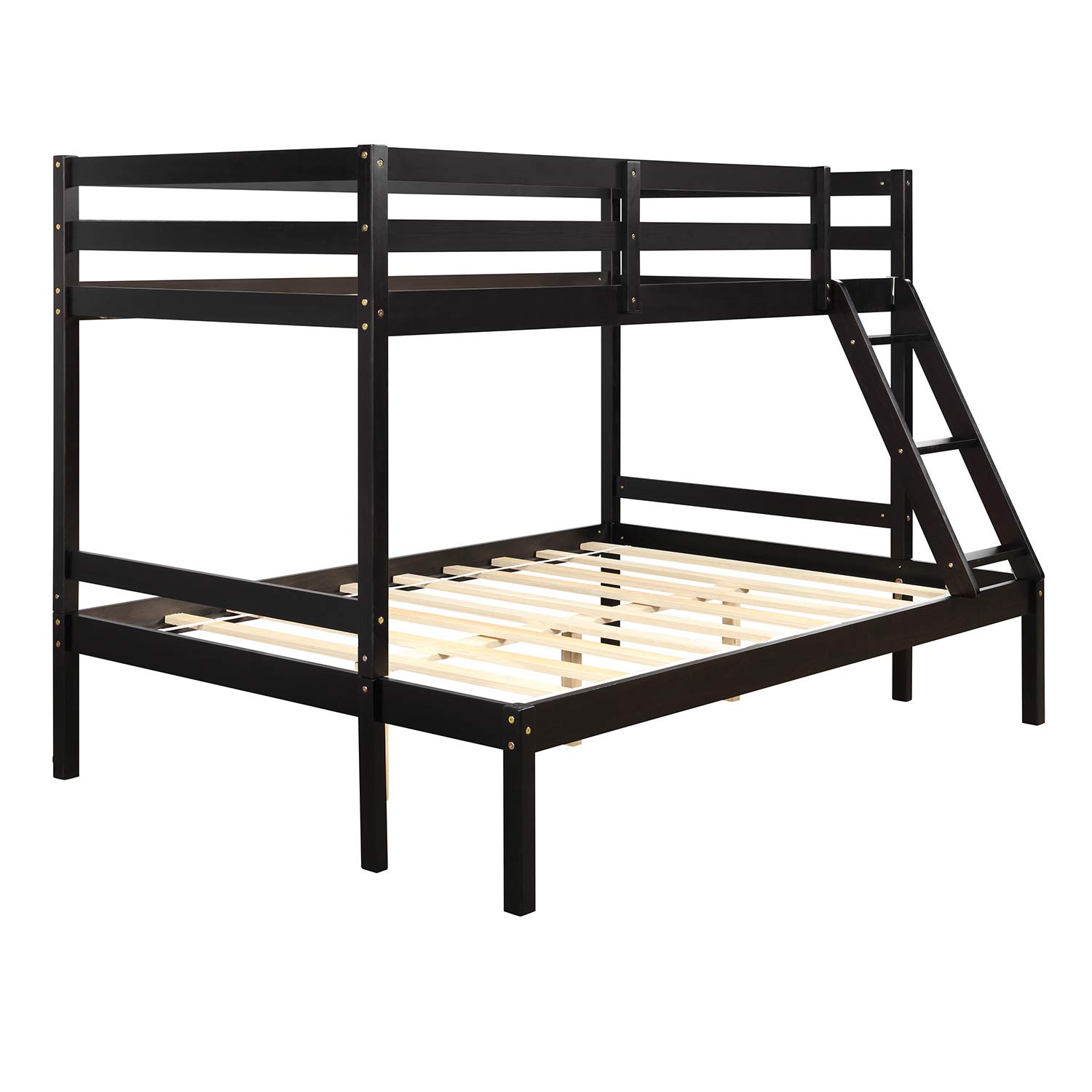 Twin Over Full Bunk Bed with Guardrail & Ladder - Solid Wood Convertible Bunk Bed for Kids & Teens | Separates into Twin Loft Bed & Full Size Bed | Wood Slat Support (No Box Spring Needed) | Espresso Finish | Perfect for Small Bedrooms, Guest Rooms & Vacation Homes