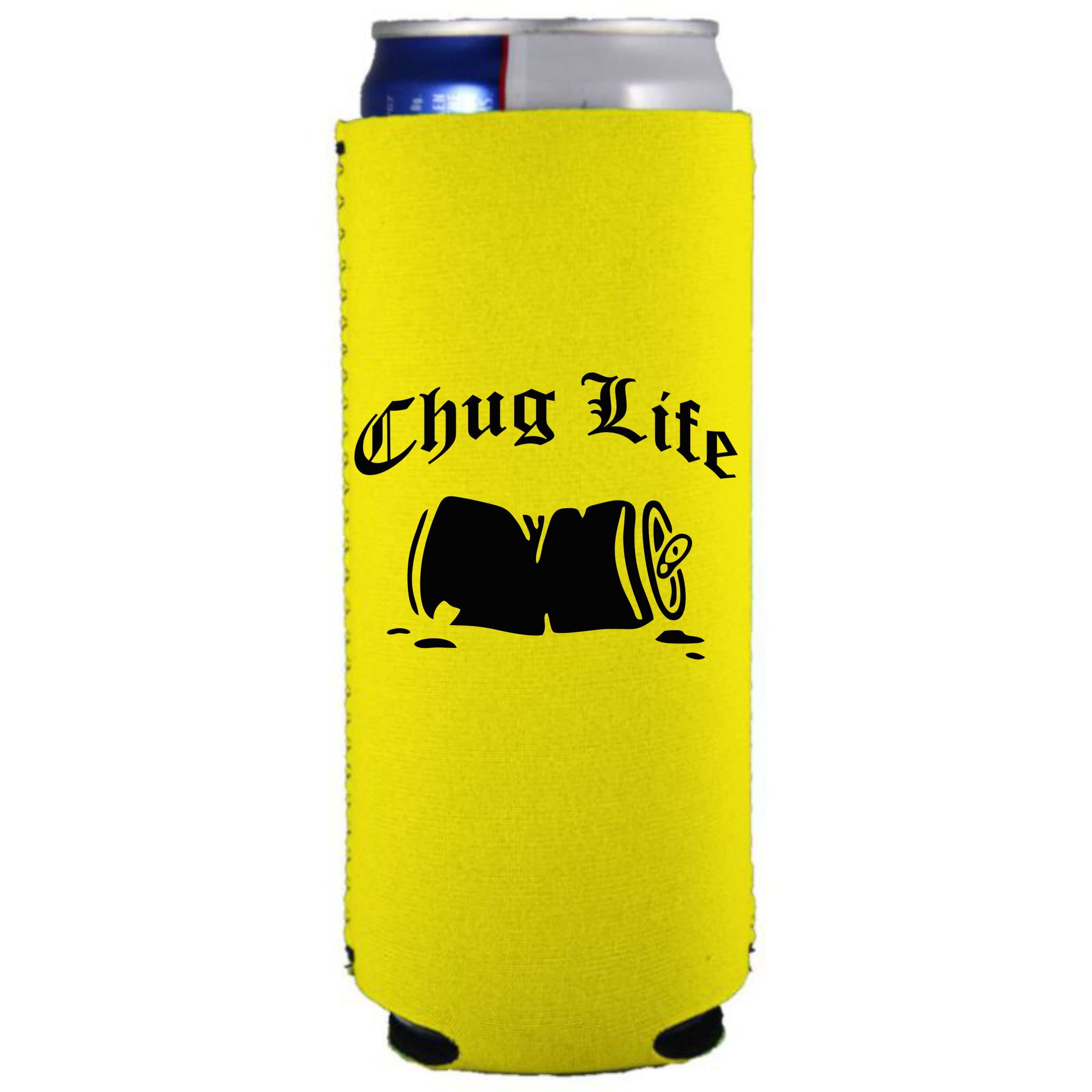 Chug Life Slim Can Coolie (Yellow 2 Pack) - Insulated Beer Can Holder for 12oz Cans - Perfect for Beach, Pool, BBQ & Outdoor Parties