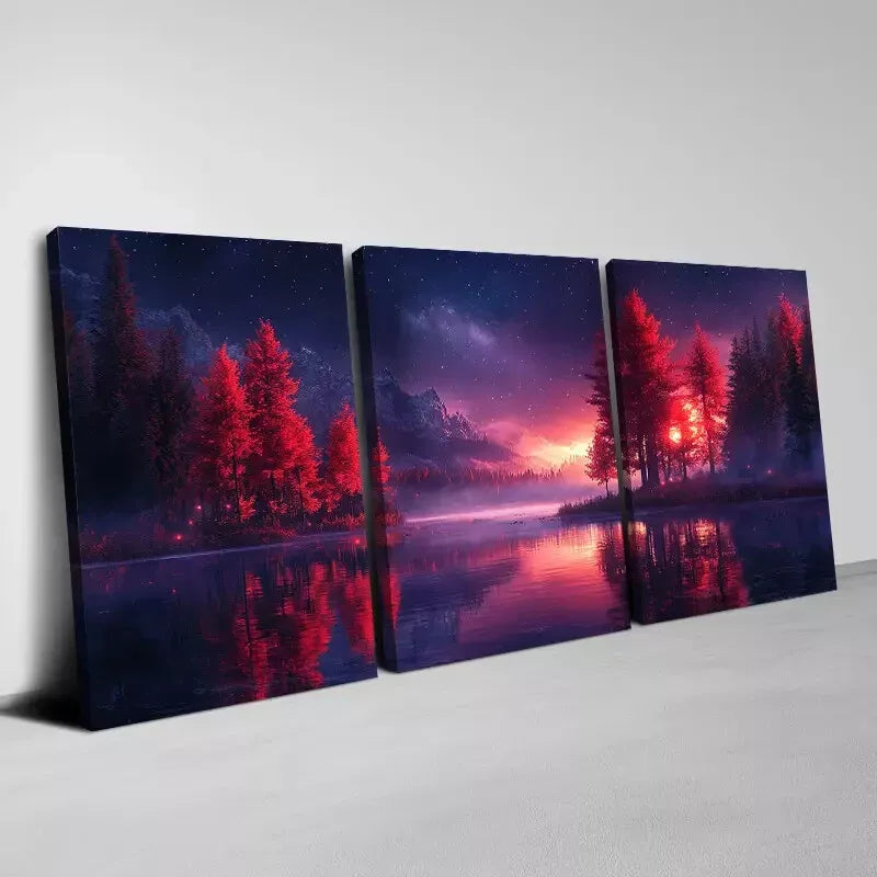 3-Piece Calm Lake Trees with Mountain View Wall Art Set - Framed Canvas Paintings 40x60cm - High Quality Australian Made Prints - Ready to Hang for Living Room, Bedroom & Office Decor