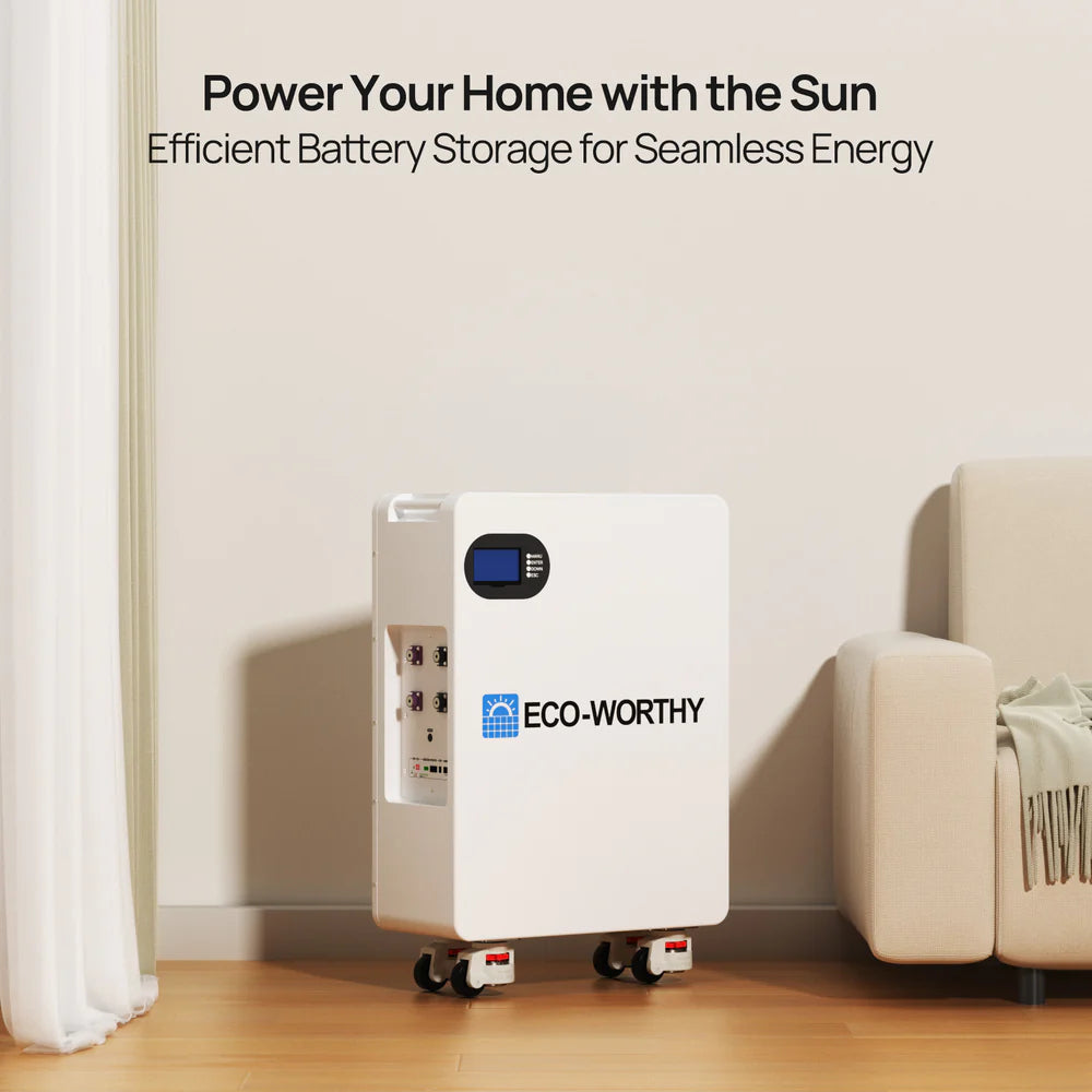 ECO WORTHY 51.2V 280Ah LiFePO4 Floor Standing Battery with 4 Nylon Wheels - Reliable Off Grid Solar Power Storage for Home, RV & Cabin - Perfect for Emergency Backup & Renewable Energy Systems