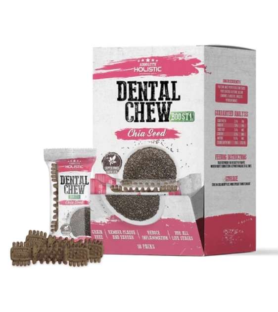 Absolute Holistic Dental Dog Chews with Chia Seeds - Natural Teeth Cleaning Treats for Small & Large Dogs - Supports Oral Health & Fresh Breath - Perfect for Training, Playtime & Daily Dental Care