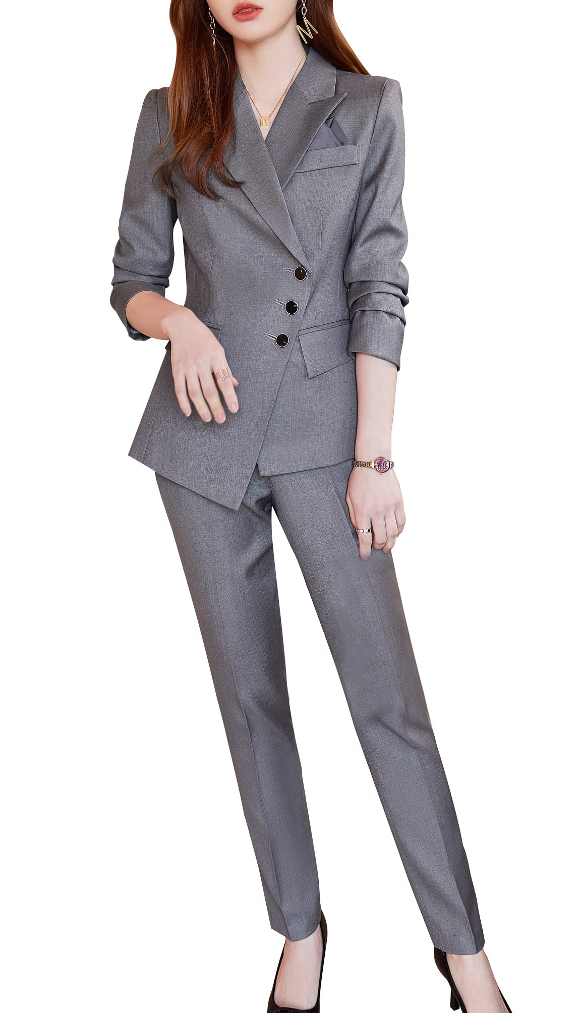 SUSIELADY Women's 2-Piece Blazer Suit Set - Solid Color Professional Work Pantsuit for Business Office & Casual Wear | Perfect for Job Interviews, Corporate Meetings & Office Outfits