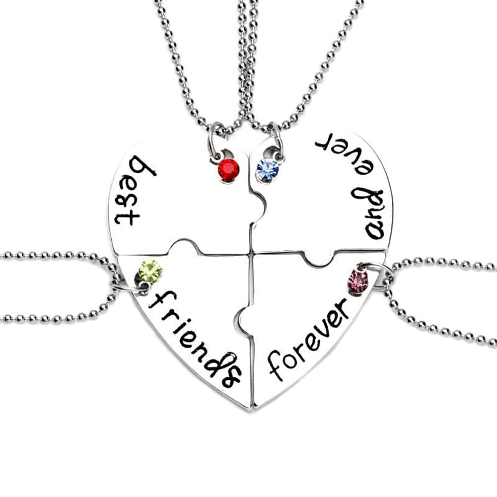 Best Friend Necklaces for 4 - Matching Heart BFF Jewelry Set for Women & Girls | Perfect Birthday, Christmas Friendship Gifts | Wear to Parties, Travel or Daily Life