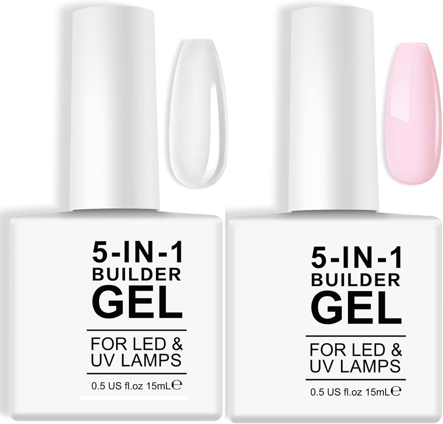 RSGRT 5-in-1 Builder Gel for Nails - Clear & Pink UV/LED Nail Strengthener for Professional Manicures | Nail Art Decoration & False Nail Extension Gel | Perfect for Salon, Home DIY & Special Occasion Nail Designs