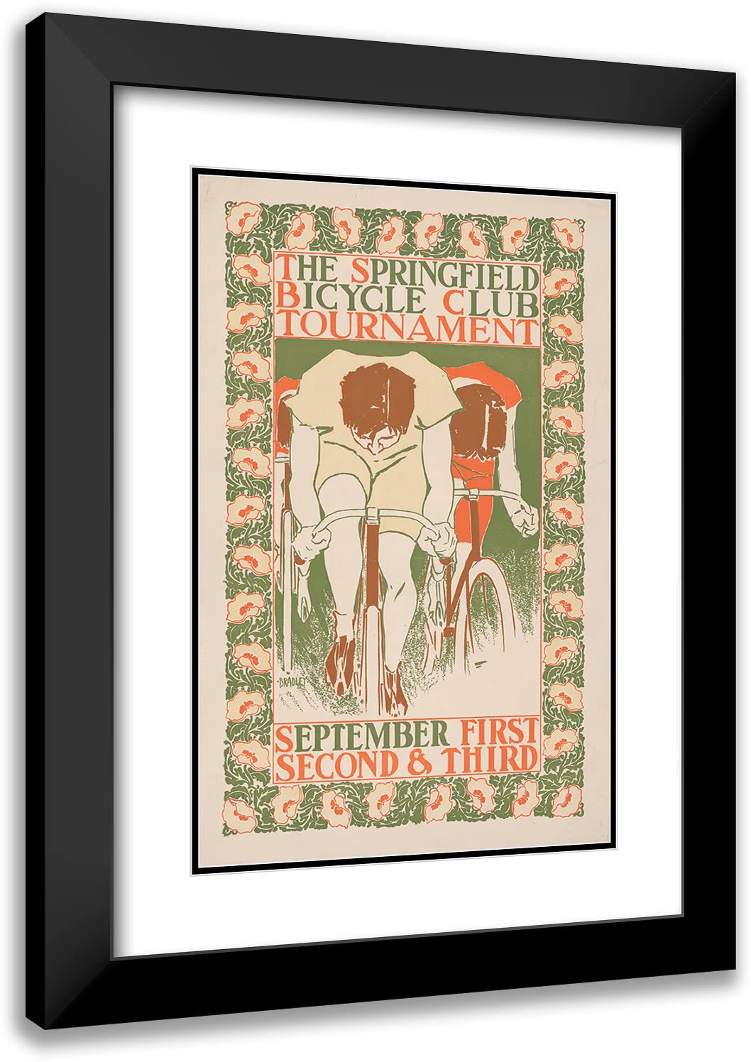 Will Bradley 13x18 Black Modern Frame with Double Matted Museum Art Print - The Springfield Bicycle Club Tournament (1895) - Perfect for Home Decor, Office Wall Art & Vintage Cycling Enthusiasts