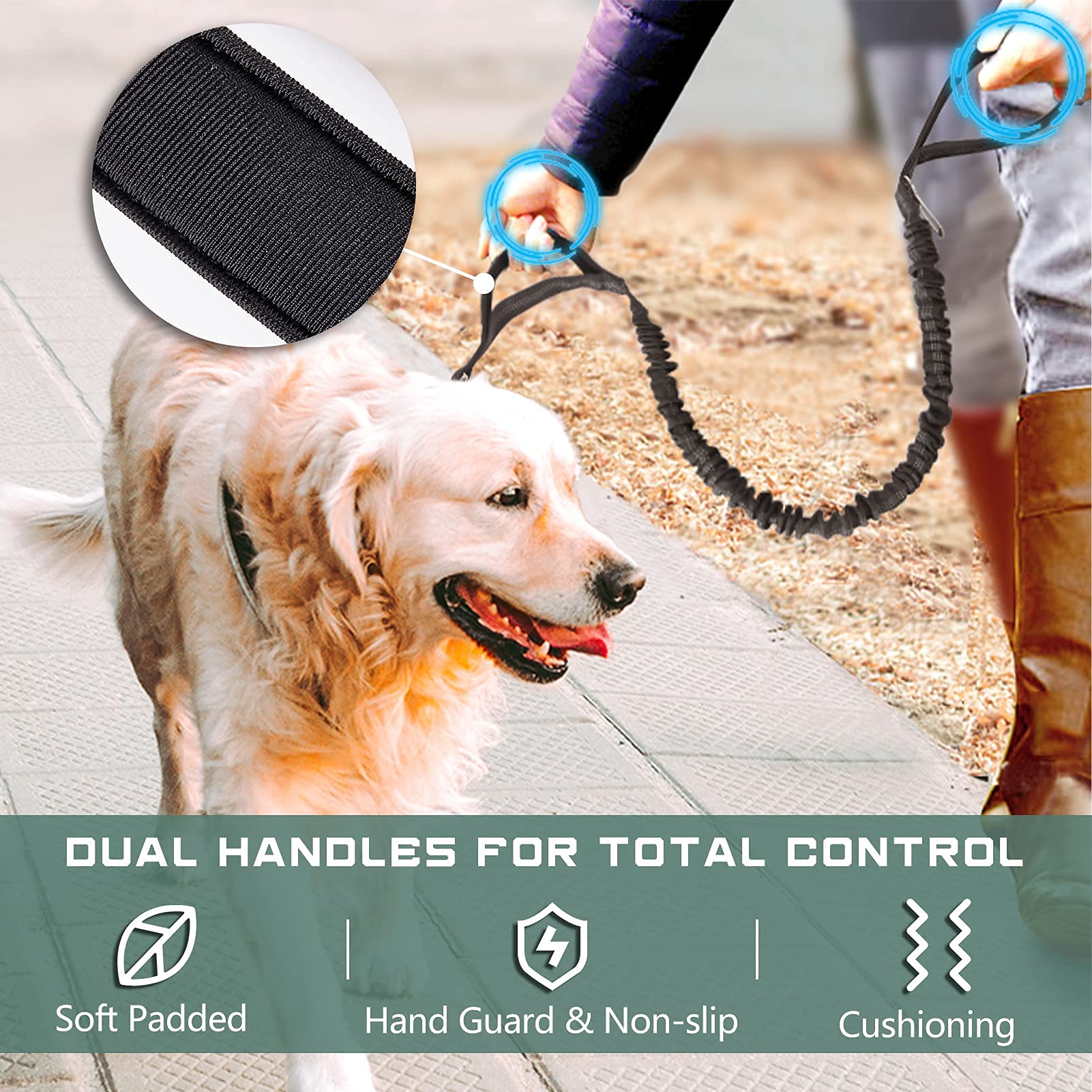 BUMBIN No-Pull Tactical Dog Harness for Large Dogs - Adjustable Vest with Handle & 6FT Shock-Absorbing Bungee Leash - Heavy Duty Pet Walking Gear for Hiking, Running, and Car Travel Safety
