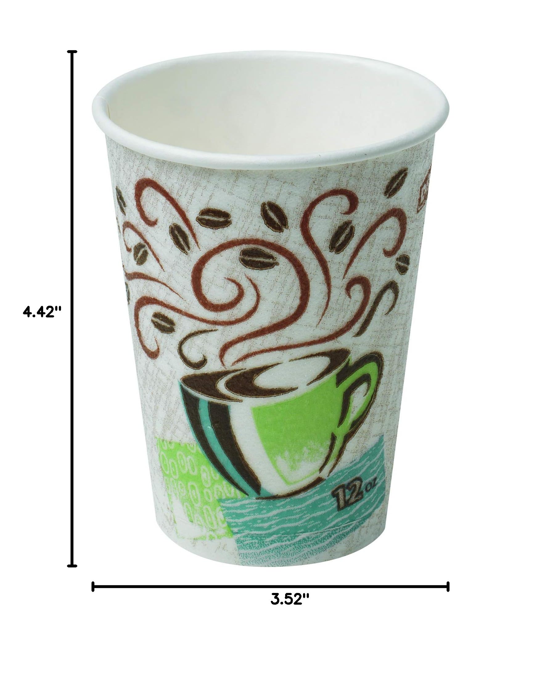 GP PRO Dixie PerfecTouch 12 oz Disposable Paper Coffee Cups - Coffee Haze Design, 1000 Count (Individually Wrapped) - Ideal for Offices, Cafés & Home Use - 5342CDWR