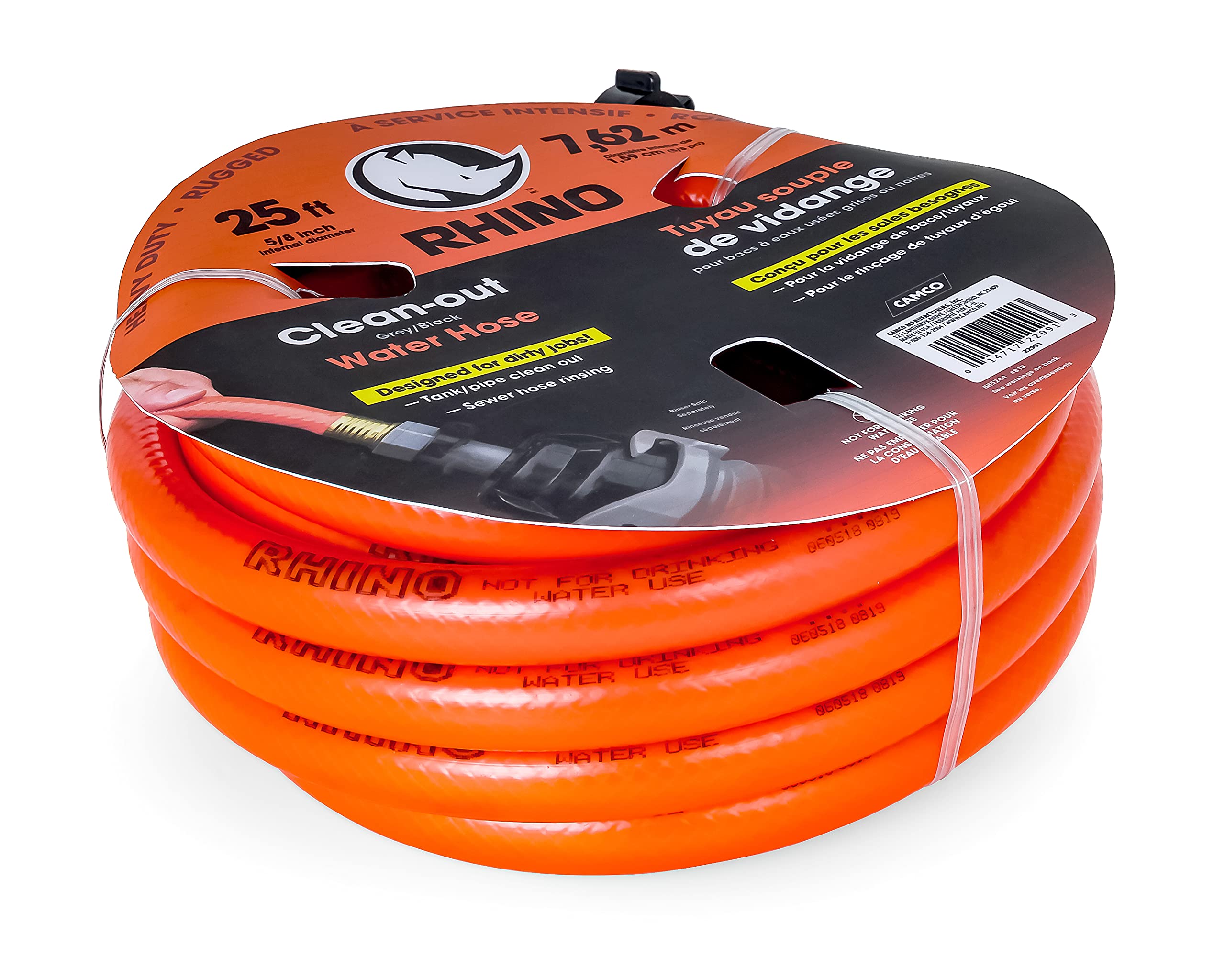 Camco 22991 Rhinoflex 25ft Gray/Black Water Hose - 5/8