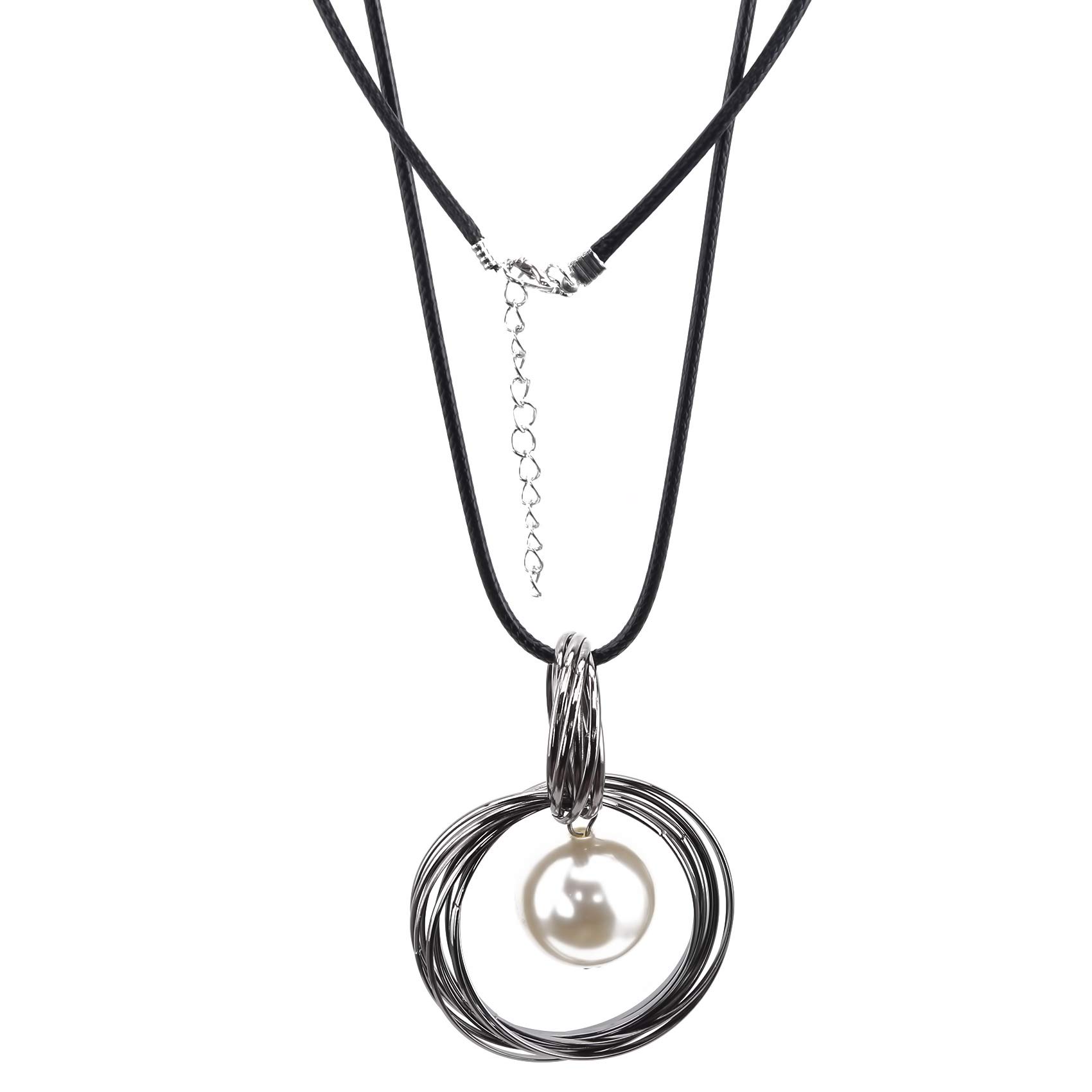 Vintage Circle Ring Imitation Pearl Pendant Long Chain Necklace for Women - Elegant White Sweater Chain Jewelry for Casual Wear, Date Night & Special Occasions