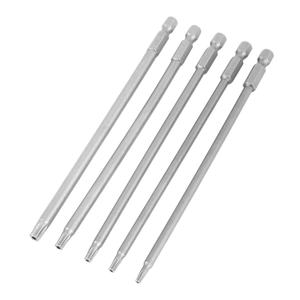 5Pcs T10-T30 Magnetic Star Torx Screwdriver Bits Set - 150mm Long 1/4