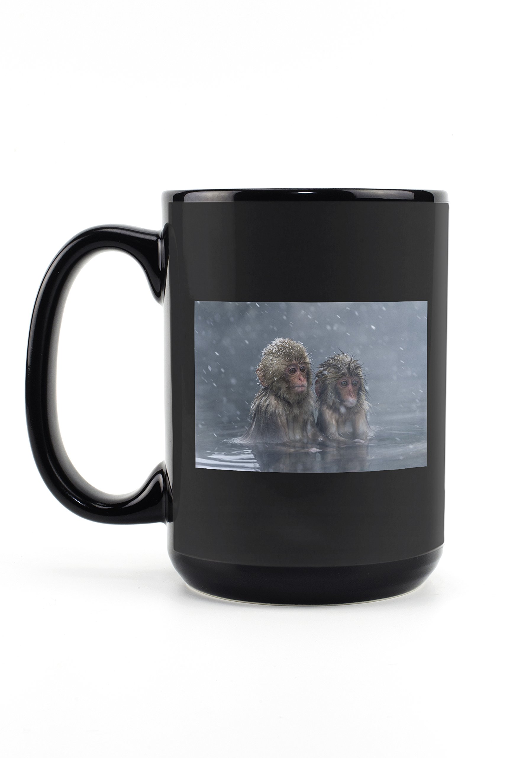 Snow Monkeys Japanese Macaques in Water - 15oz Black Ceramic Coffee & Tea Mug, Dishwasher & Microwave Safe - Perfect for Home, Office & Gifts