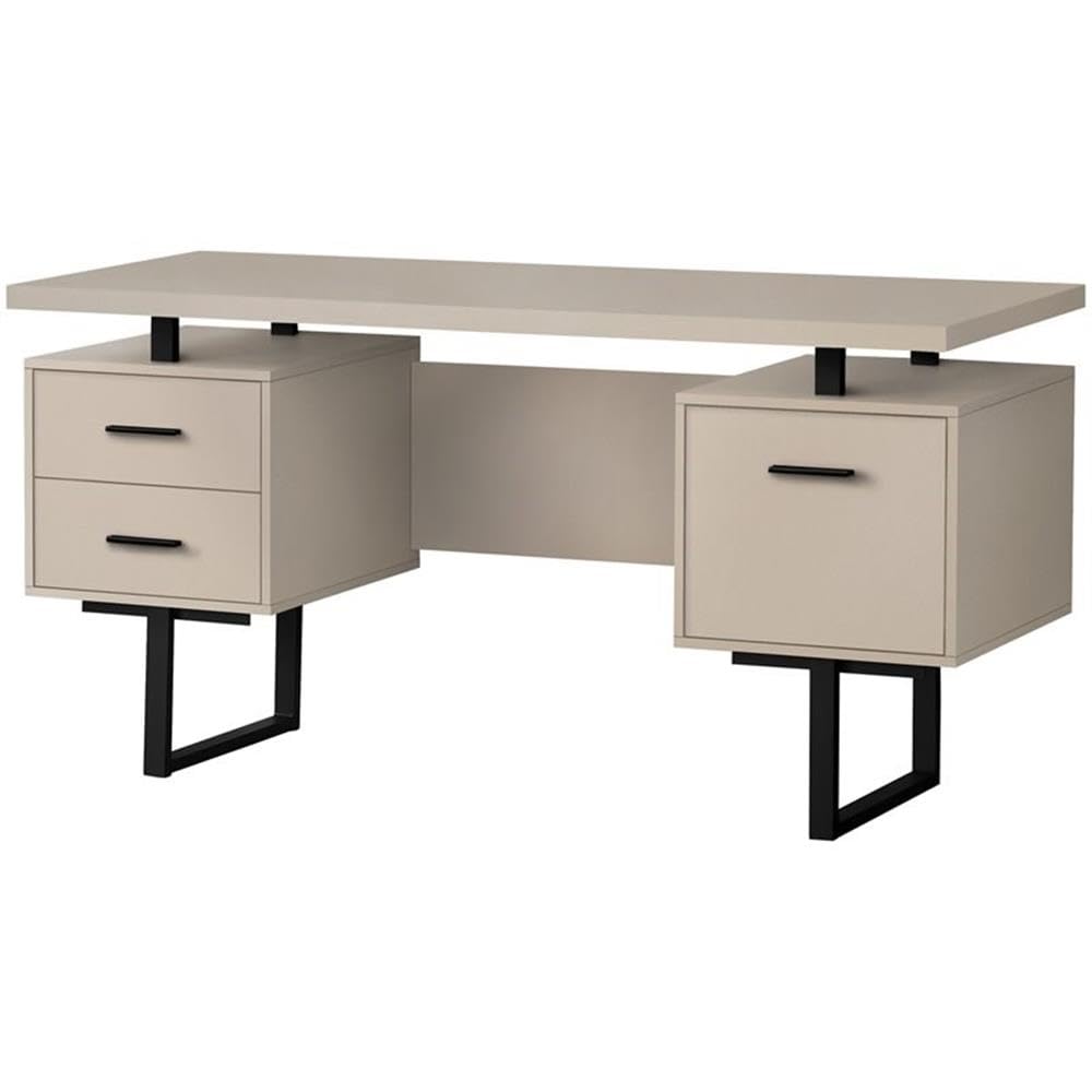 Reversible Wooden Floating Desktop Computer Desk - Taupe & Black | Home Office, Study, Workspace, Small Space Solution