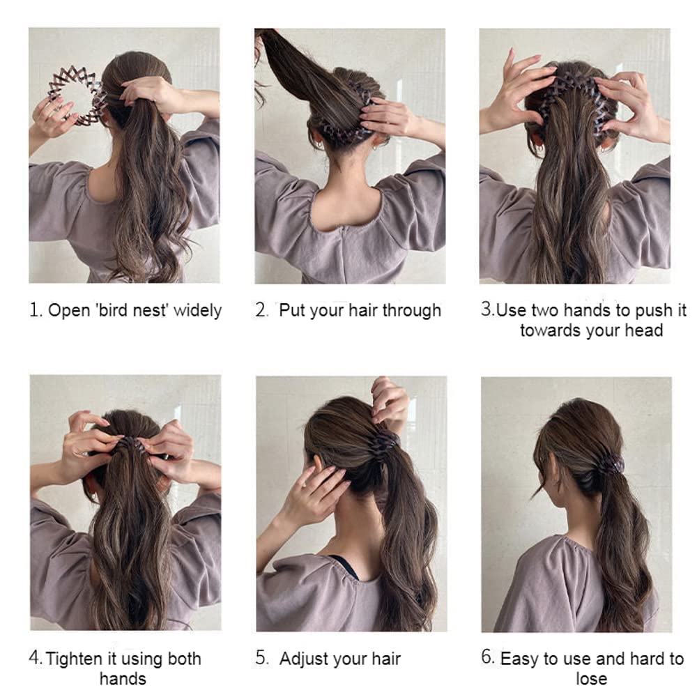 STYLEDOSE 3-Pack Multicolor Bird Nest Hair Clips - Expandable Bun & Ponytail Holder for Women & Girls - Perfect for School, Work, Parties & Everyday Hairstyles