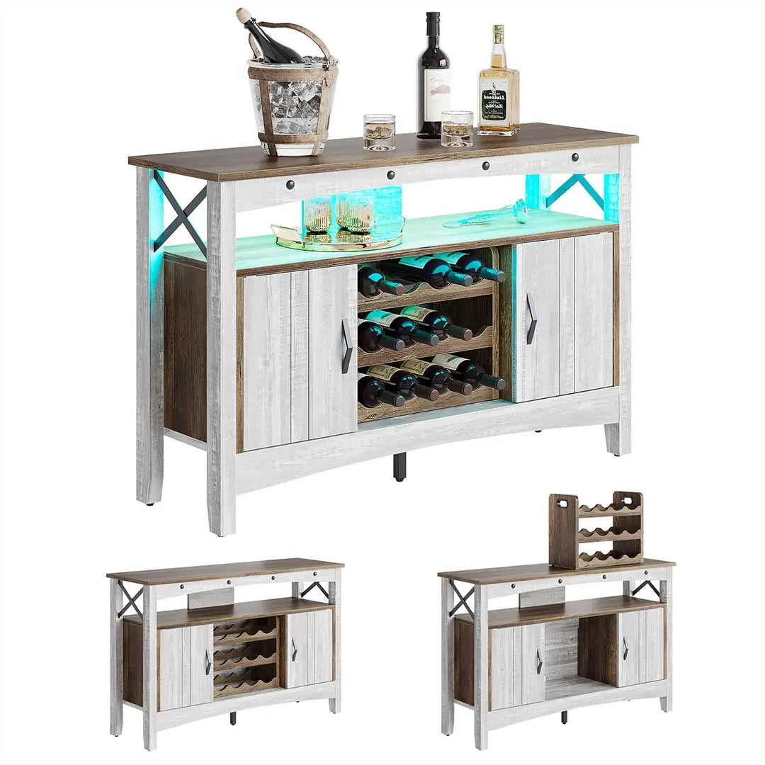 Bestier 50-Inch Modern Bar Cabinet with LED Lighting - Stylish Home Bar Furniture for Living Room, Dining Room or Entertainment Area