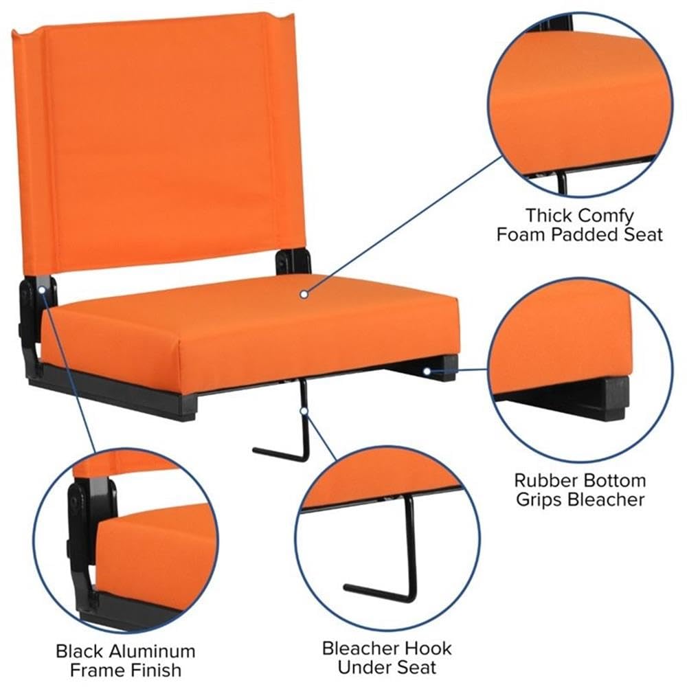 Flash Furniture Grandstand Portable Folding Stadium Seat - Padded Bleacher & Bench Chair with Carrying Handle, 500 lb Capacity, Orange - Perfect for Sporting Events, Concerts & Outdoor Activities
