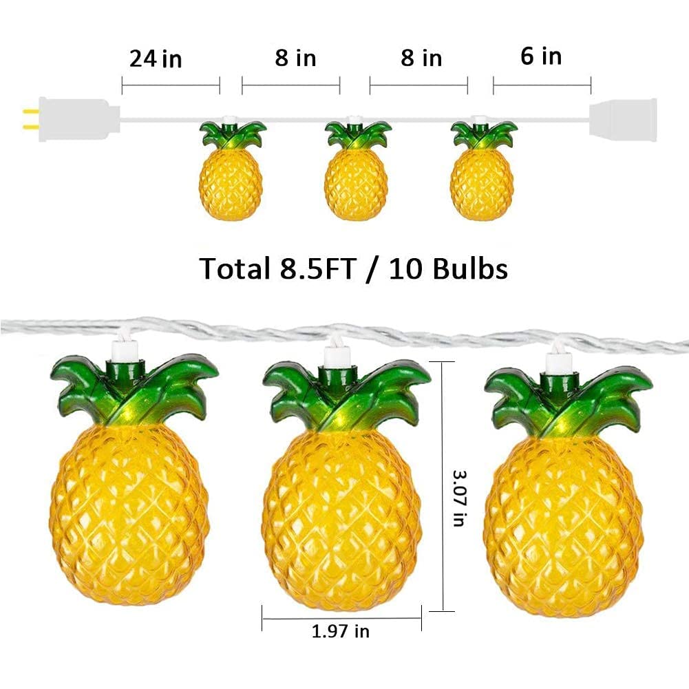 8.5Ft Pineapple String Lights - 10 LED Pineapple Fairy Lights with White Wire, Tropical Beach Themed Decor for Home, Birthday Party, Patio, Garden & Outdoor Lighting | Waterproof & Dimmable for Summer Nights, Luau Party, Backyard Wedding