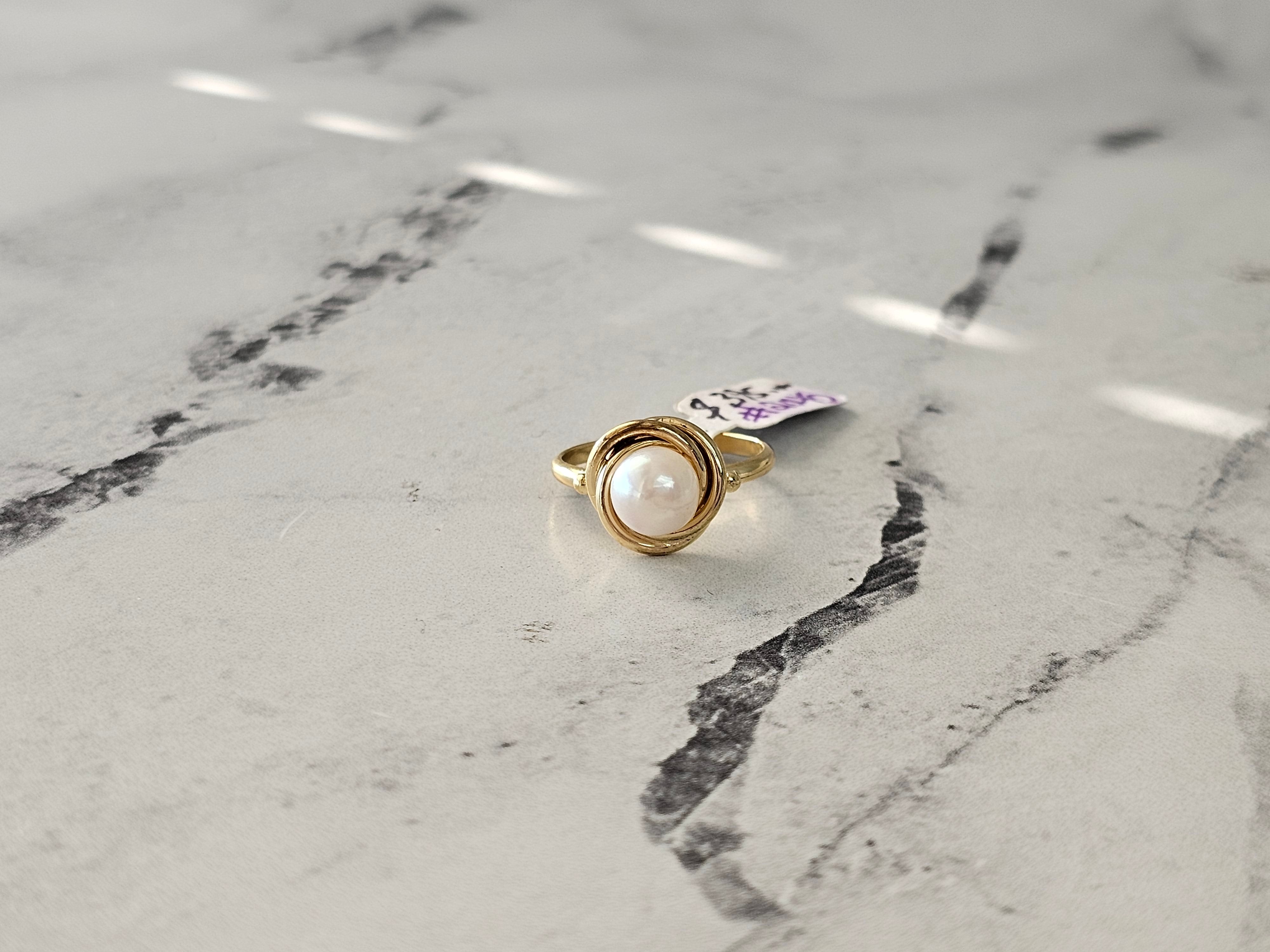 Solitaire Pearl Ring with Rope Design 14k Yellow Gold - Elegant Pearl Jewelry for Women, Perfect for Weddings, Anniversaries & Special Occasions