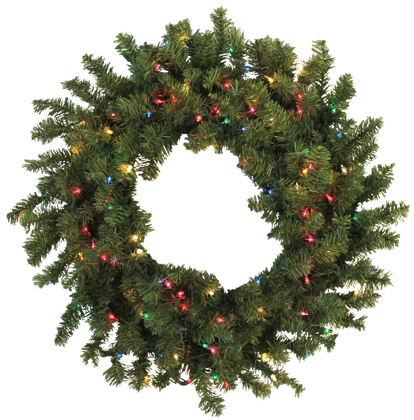 (Multi) 30 inch Canadian Pine Wreath Pre-Lit with 100 Multi-Colored Incandescent Lights