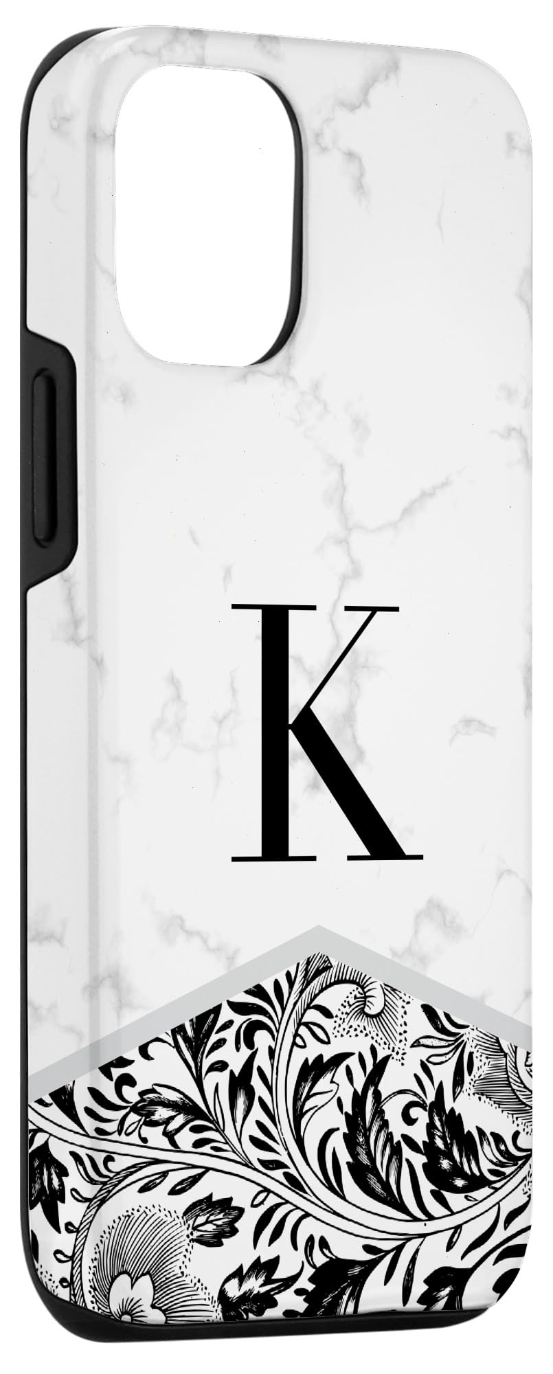 Premium Monogram Floral Phone Case for iPhone 12/12 Pro - Elegant Black & White Design with Custom Initial Letter K - Perfect for Everyday Use, Gifts & Fashion Accessories