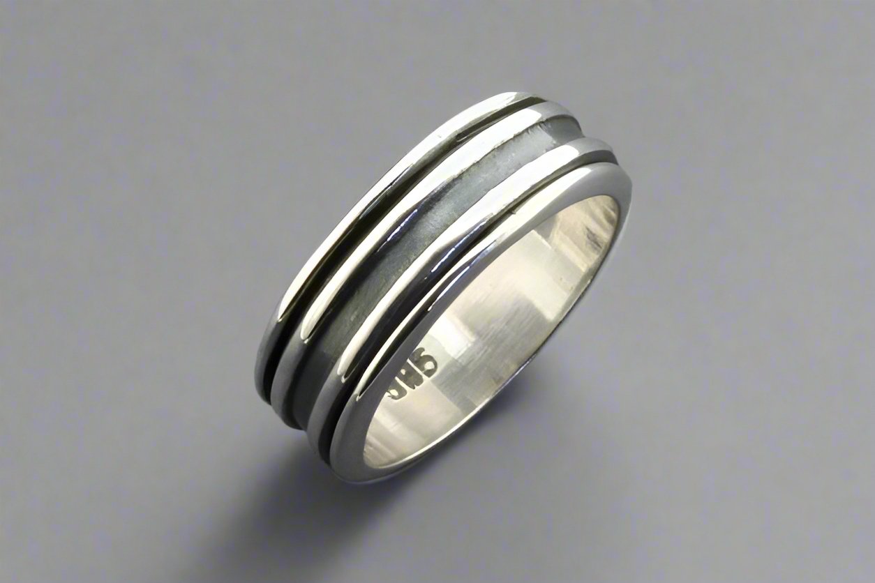 Ox Line Spinner Ring - Sterling Silver Anxiety Relief Fidget Ring for Stress & Focus - Perfect for Adults & Teens
