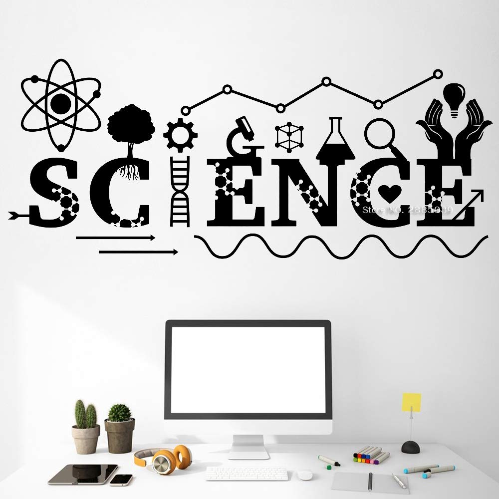 Removable Science Wall Decals - Chemistry Instrument & Inspirational Quotes Wall Art for Classroom, Teen Boy Bedroom Decor - Perfect for Home, Office & School Decorations